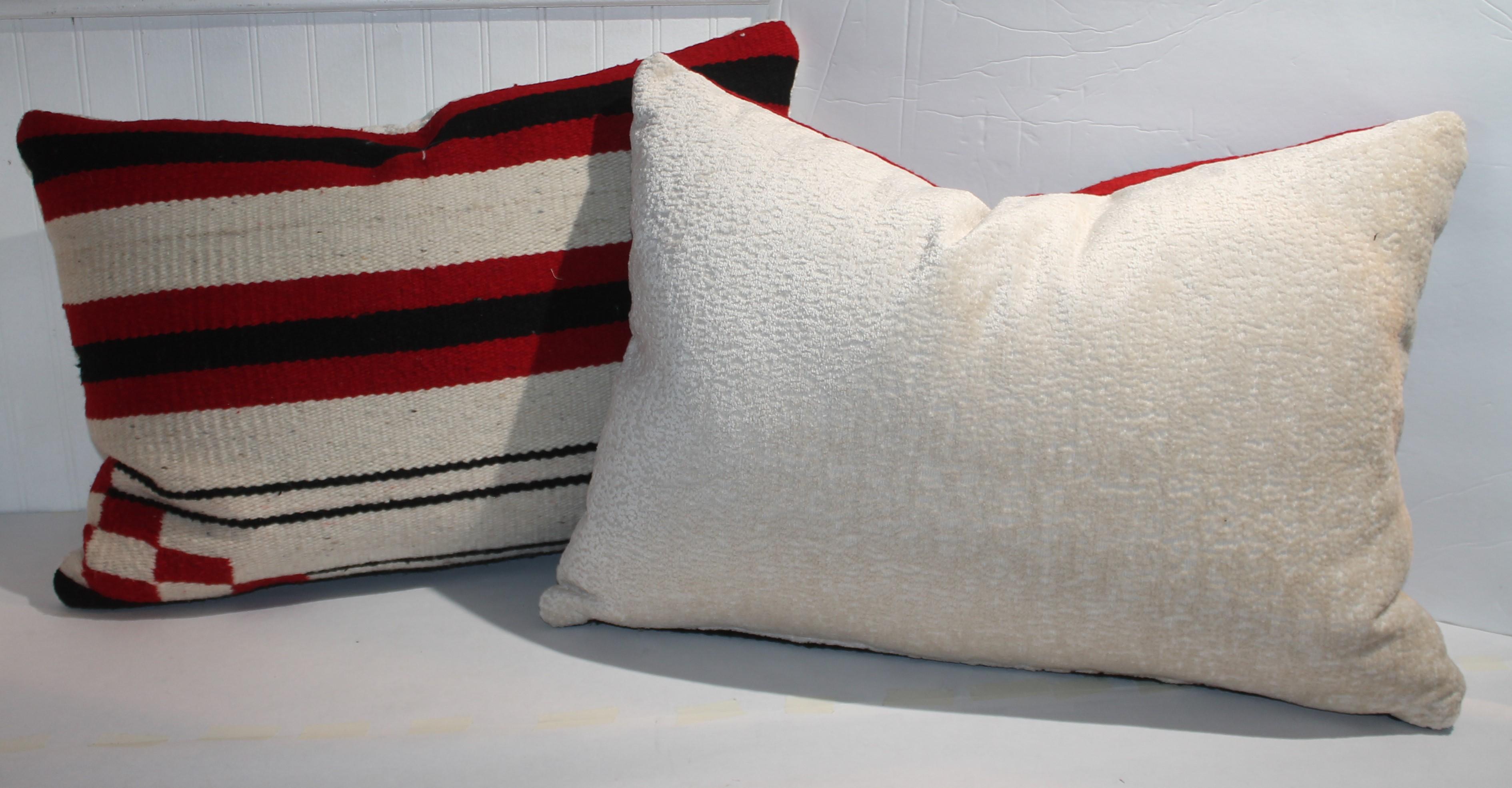 Adirondack Pair of Striped Navajo Weaving Pillows with Checker Corner Pattern For Sale