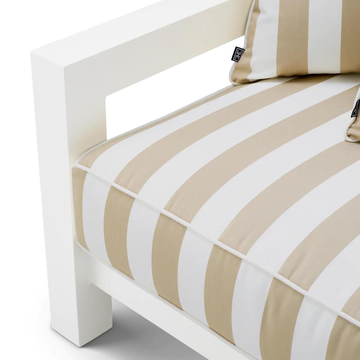 Pareja de Sillas de Exterior a Rayas, Acabado Blanco Mate y Beige, Estructura de Aluminio. en Nuevo estado para la venta en Saint-Ouen, FR