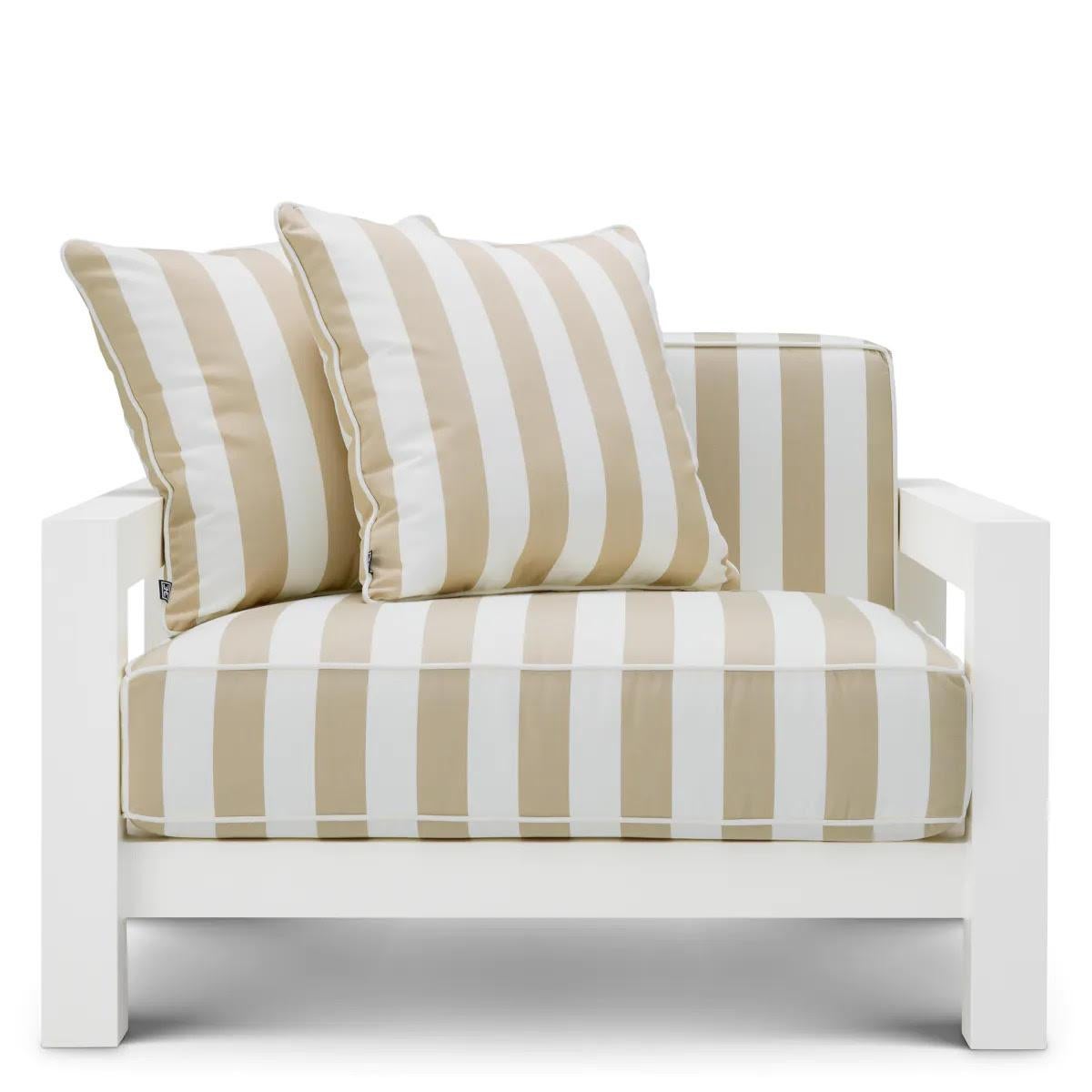 Pareja de Sillas de Exterior a Rayas, Acabado Blanco Mate y Beige, Estructura de Aluminio. en venta 3