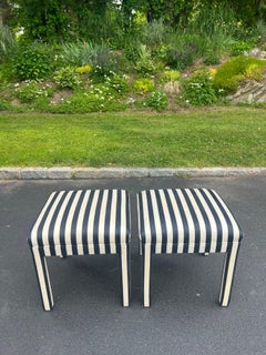 Pair of Striped Square Ottomans in the style of Billy Baldwin
