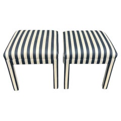Pair of Striped Square Ottomans in the style of Billy Baldwin