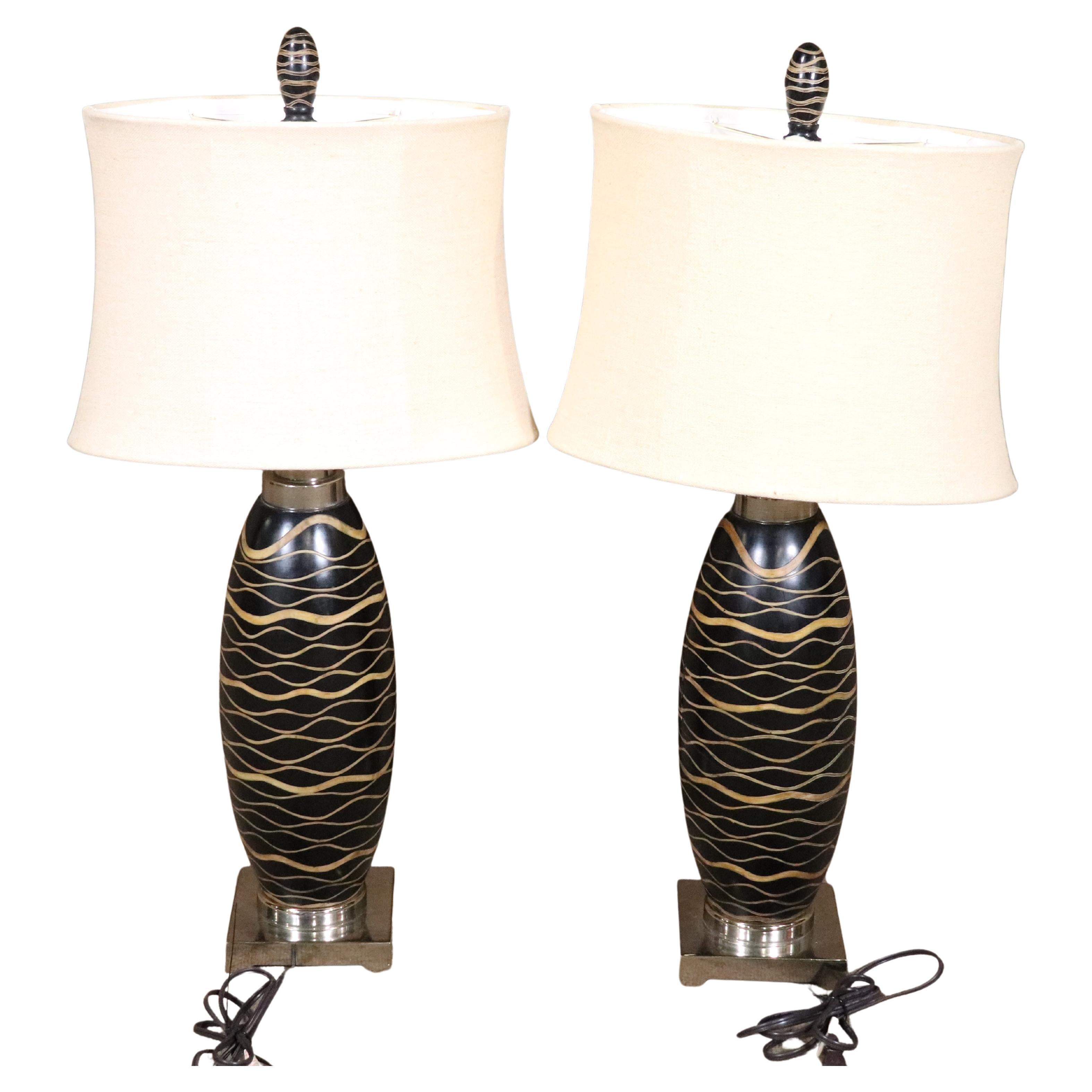 Pair of Striped Table Lamps For Sale