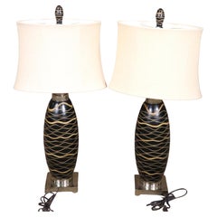 Vintage Pair of Striped Table Lamps