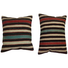 Vintage Pair of Striped Turkish Kilim Pillows