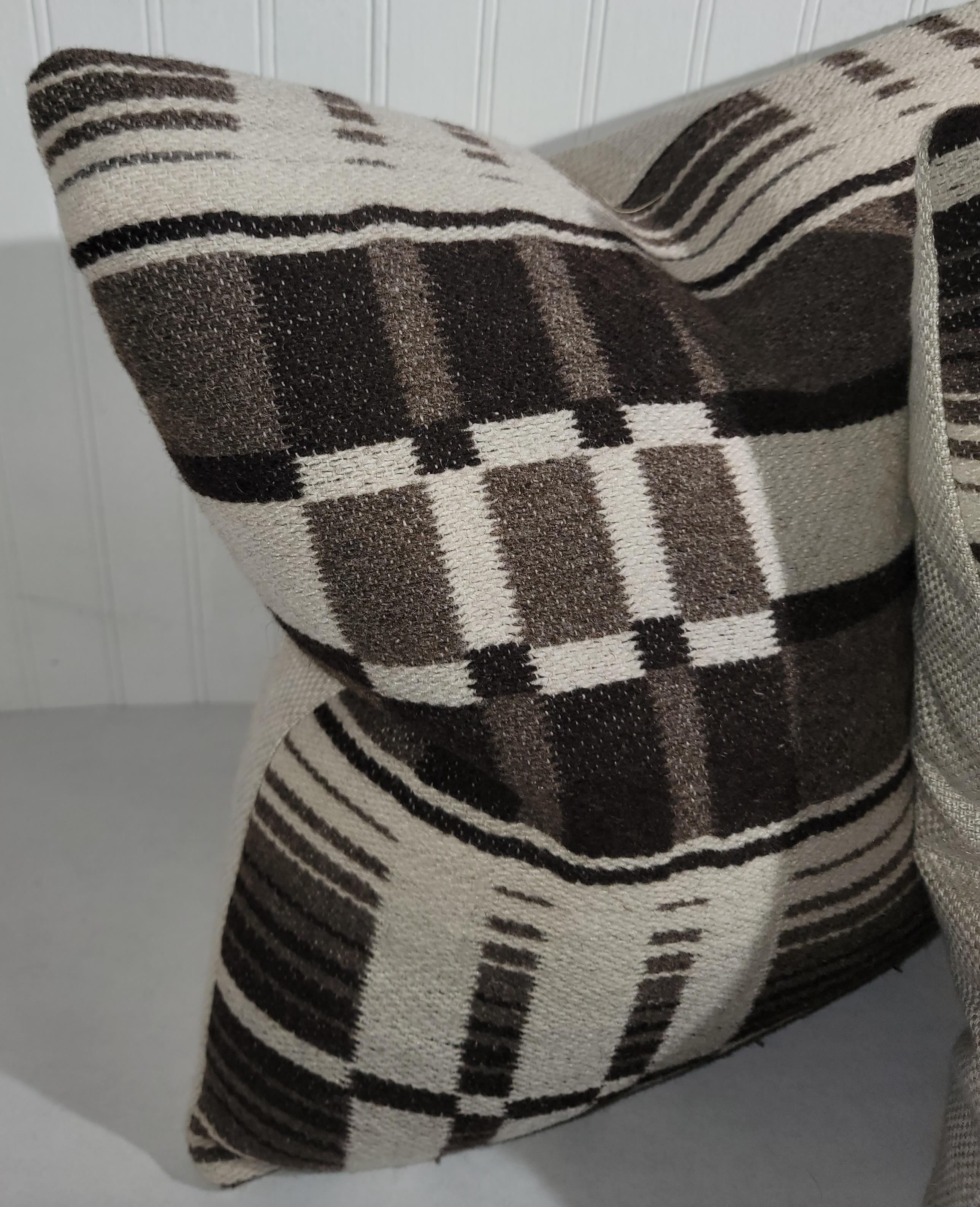 Pair of Striped Wool Plaid Pillows In Good Condition For Sale In Los Angeles, CA