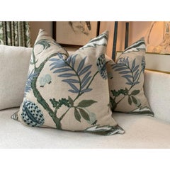 Pair of Stroheim “Yantra” in Juniper Embroidered 22" Down-Filled Pillows