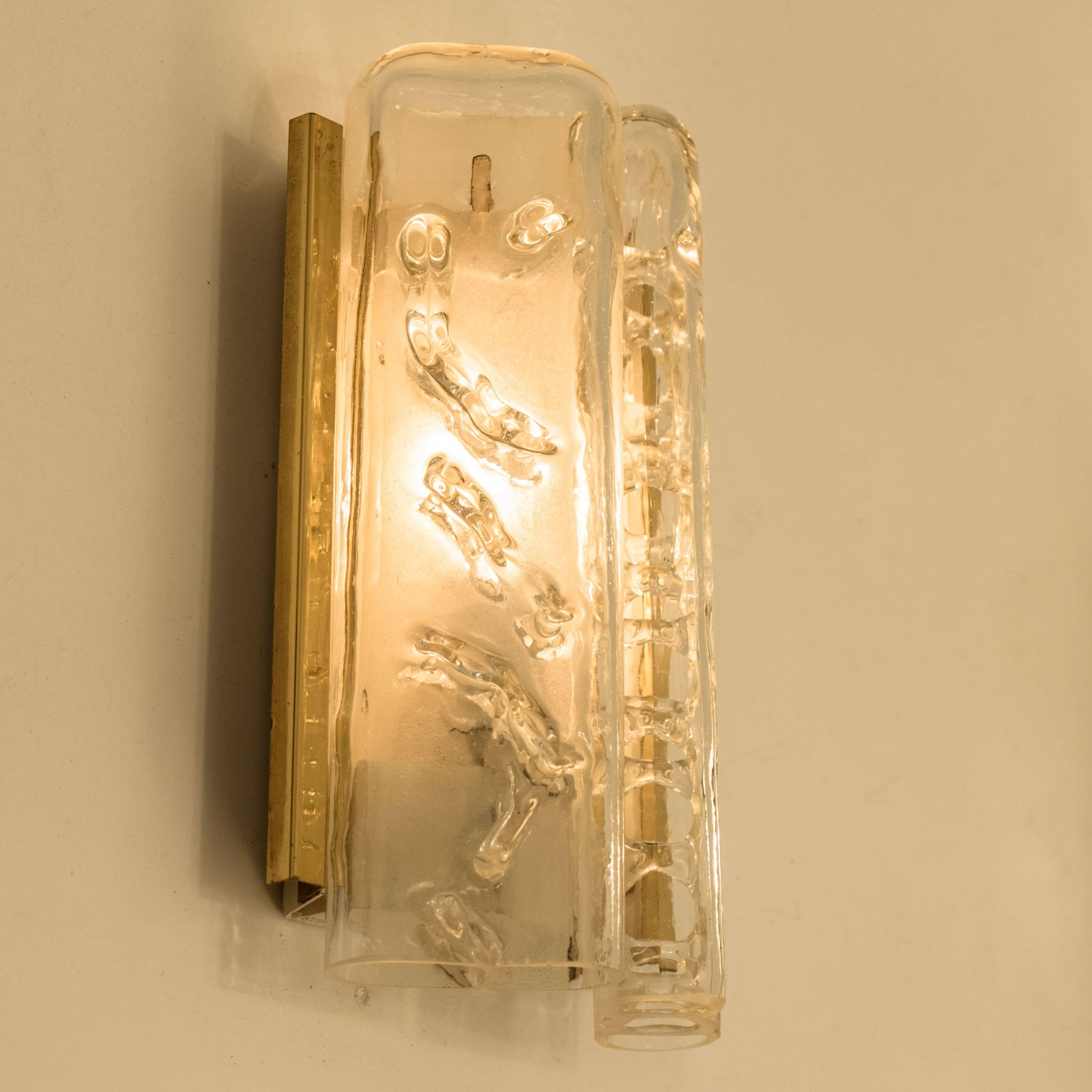 Painted Pair of Structured Ice Glass and Brass Wall Sconces by Doria, 1960