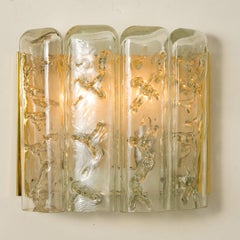 Paar Wandleuchter aus strukturiertem Eisglas und Messing von Doria, 1970er Jahre