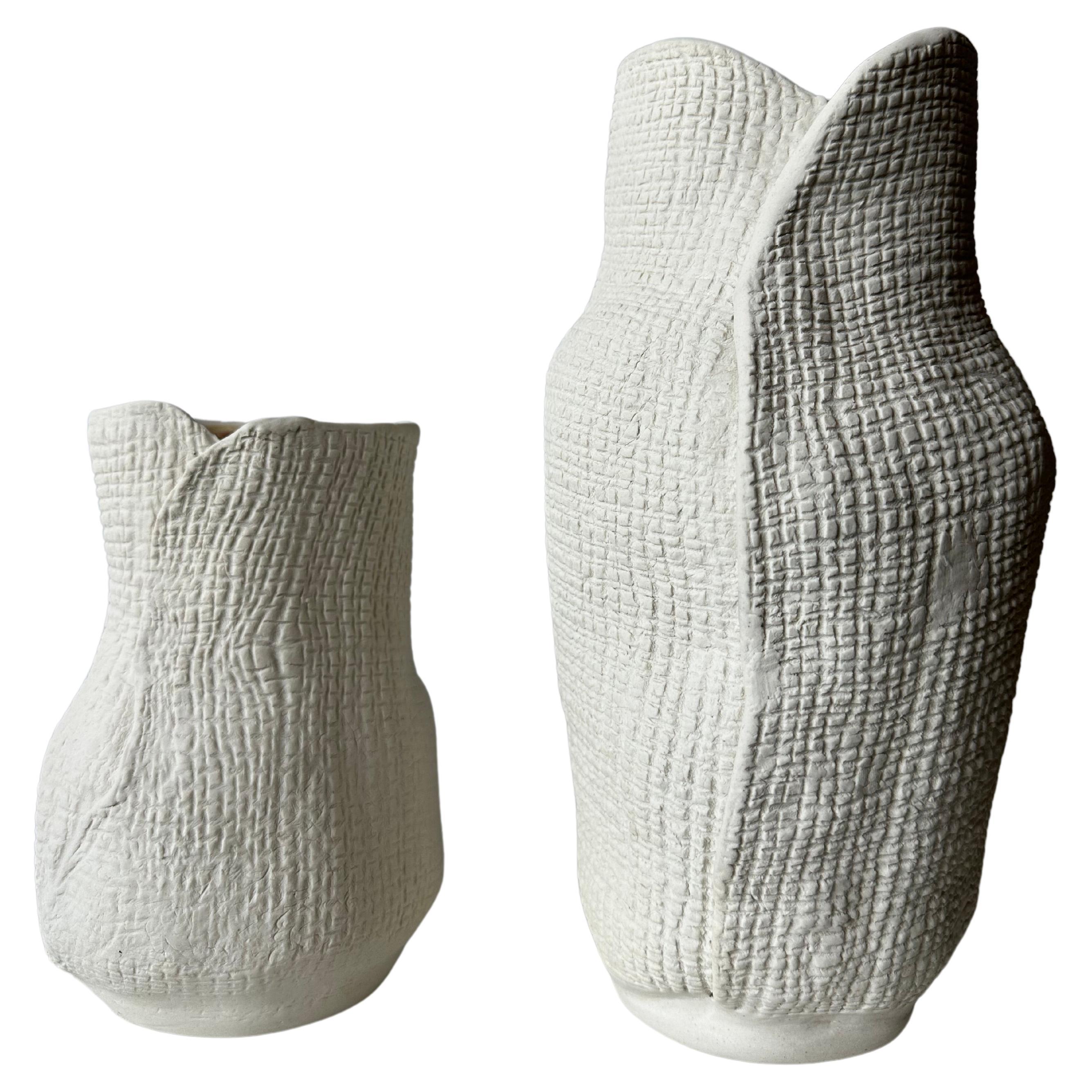 Pair of Struttura Ceramic Textured Vases by Cym Warkov For Sale