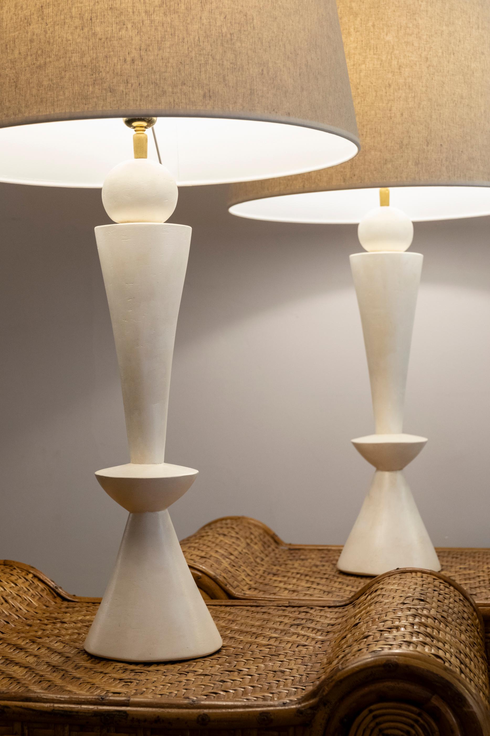 Mid-Century Modern Pair of Stuccoed Plaster Lamps