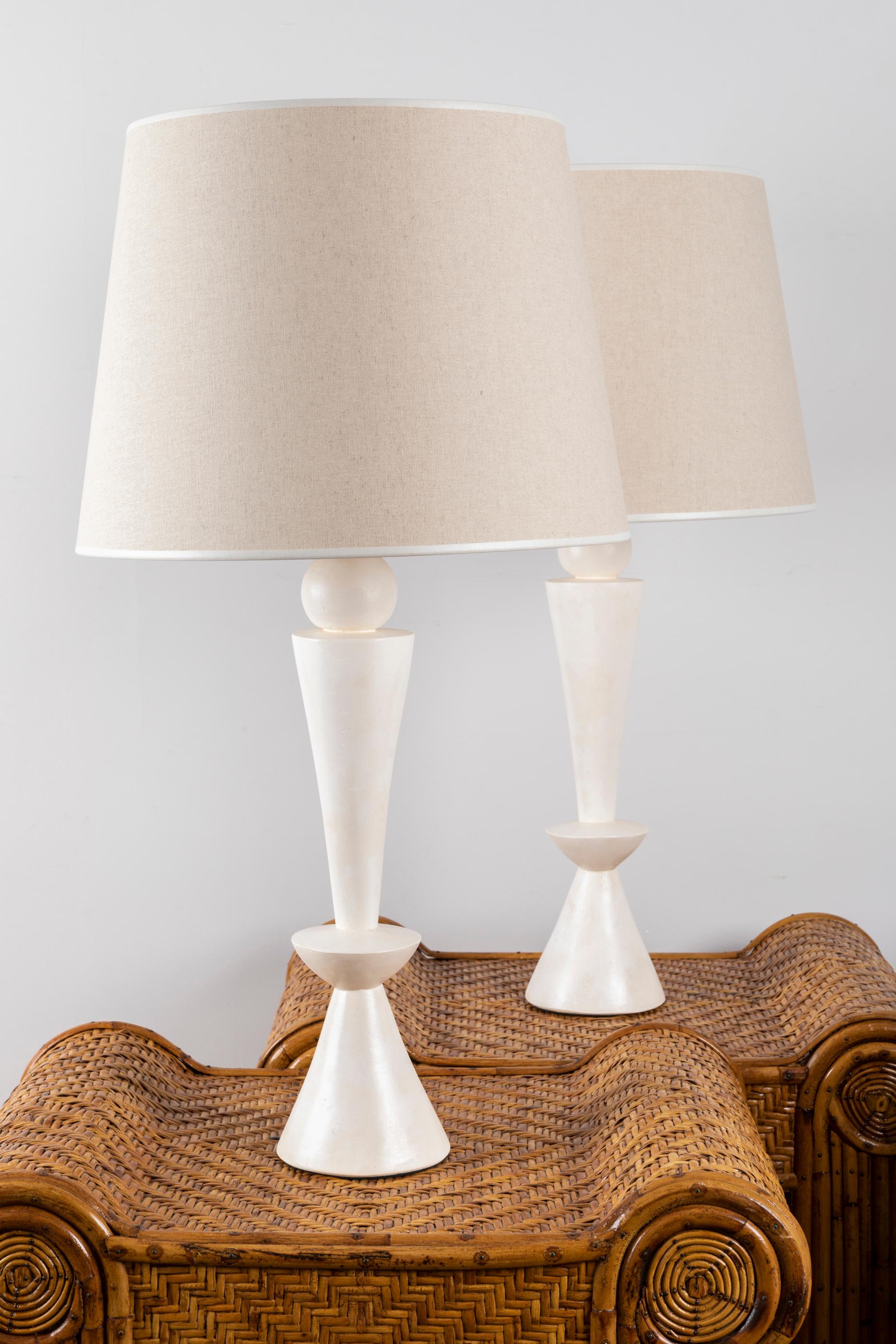 French Pair of Stuccoed Plaster Lamps