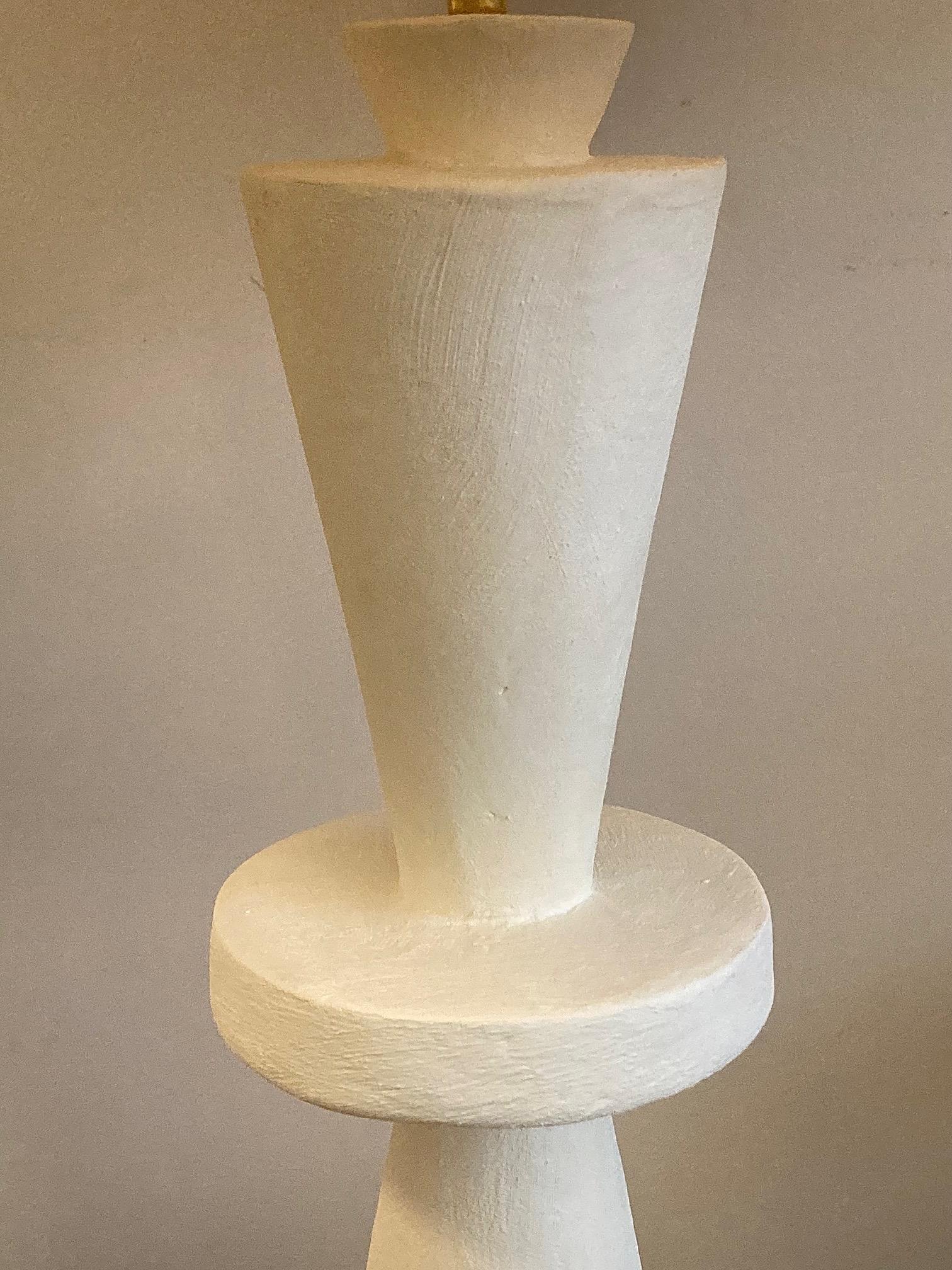 Natural Fiber Pair of Stuccoed Plaster Table Lamps