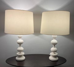 Pair of Stuccoed Plaster Table Lamps, Model " TOTEM"