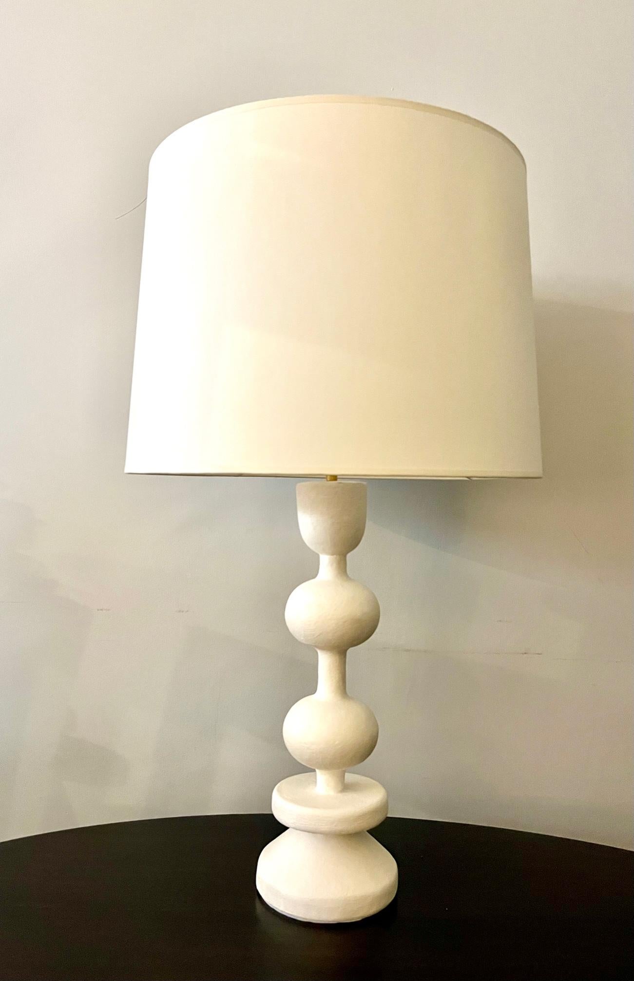 French Pair of Stuccoed Plaster Table Lamps, Model 