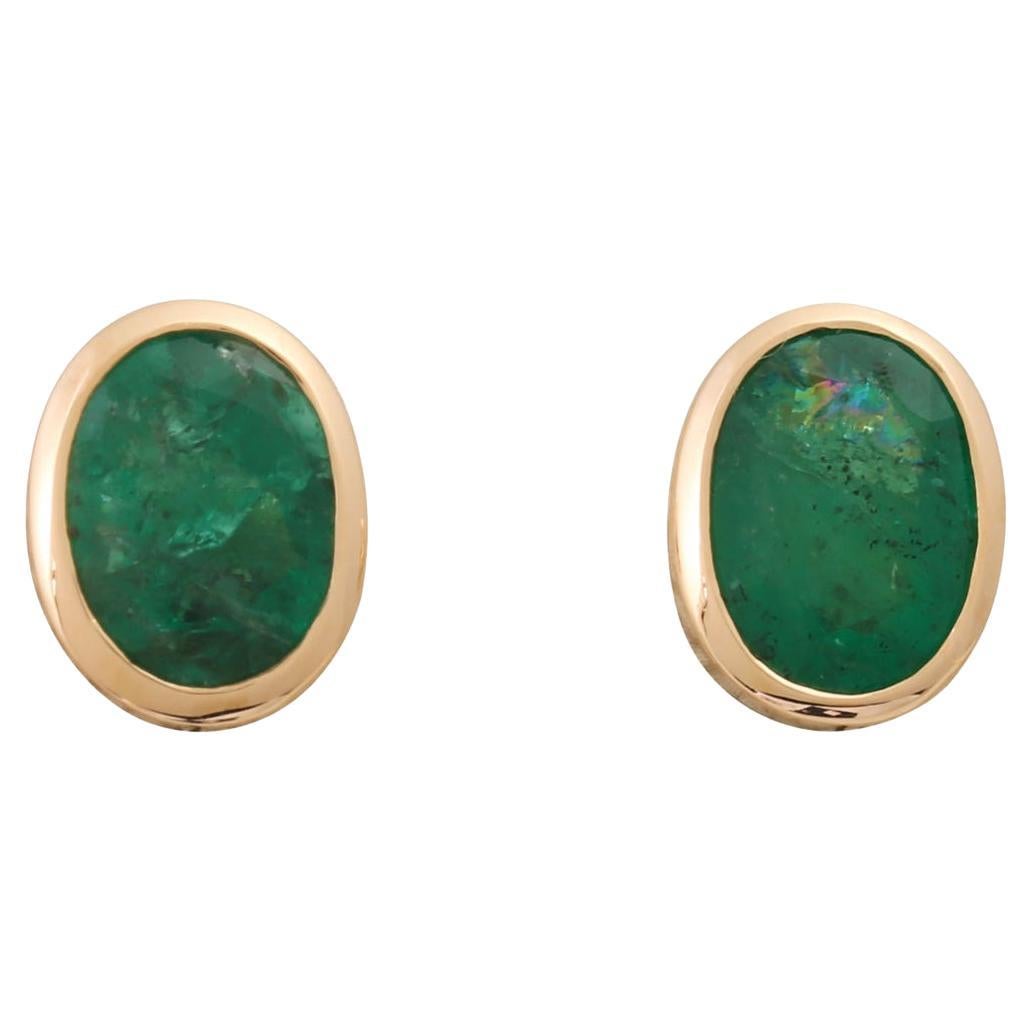Pair of Stud Earrings with 2 Emeralds For Sale