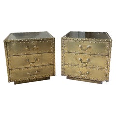 Pair of Studded Brass Chest of Drawers by Sarreid Ltd