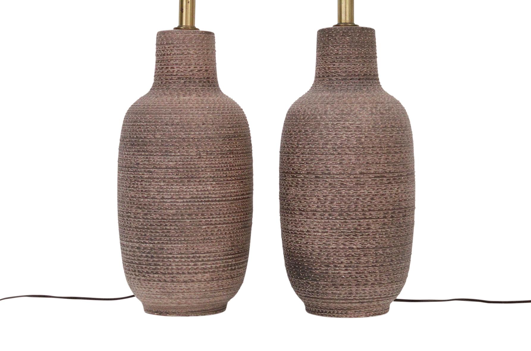 Mid-Century Modern Pair of Studded Ceramic Table Lamps by Design Technics