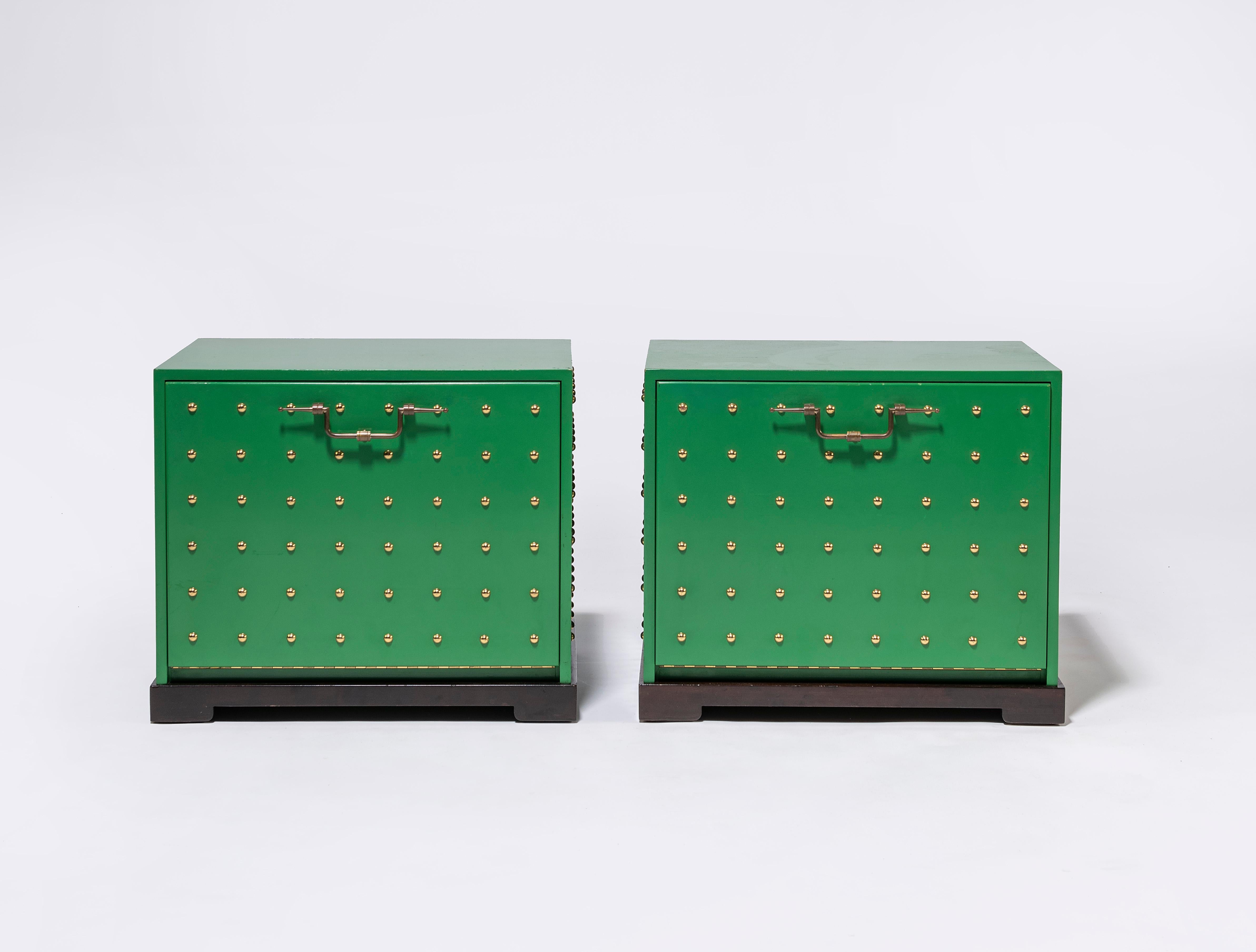 Mid-Century Modern Pair of Studded Chests by Tommi Parzinger for Parzinger Originals