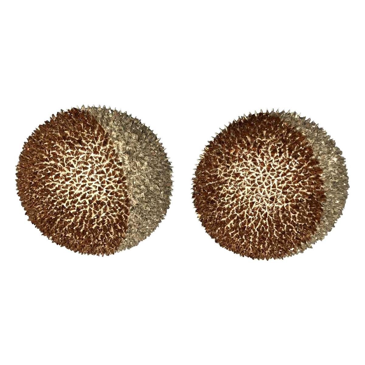 Pair of Studded Sphere Sconces by Ernest de la Torre