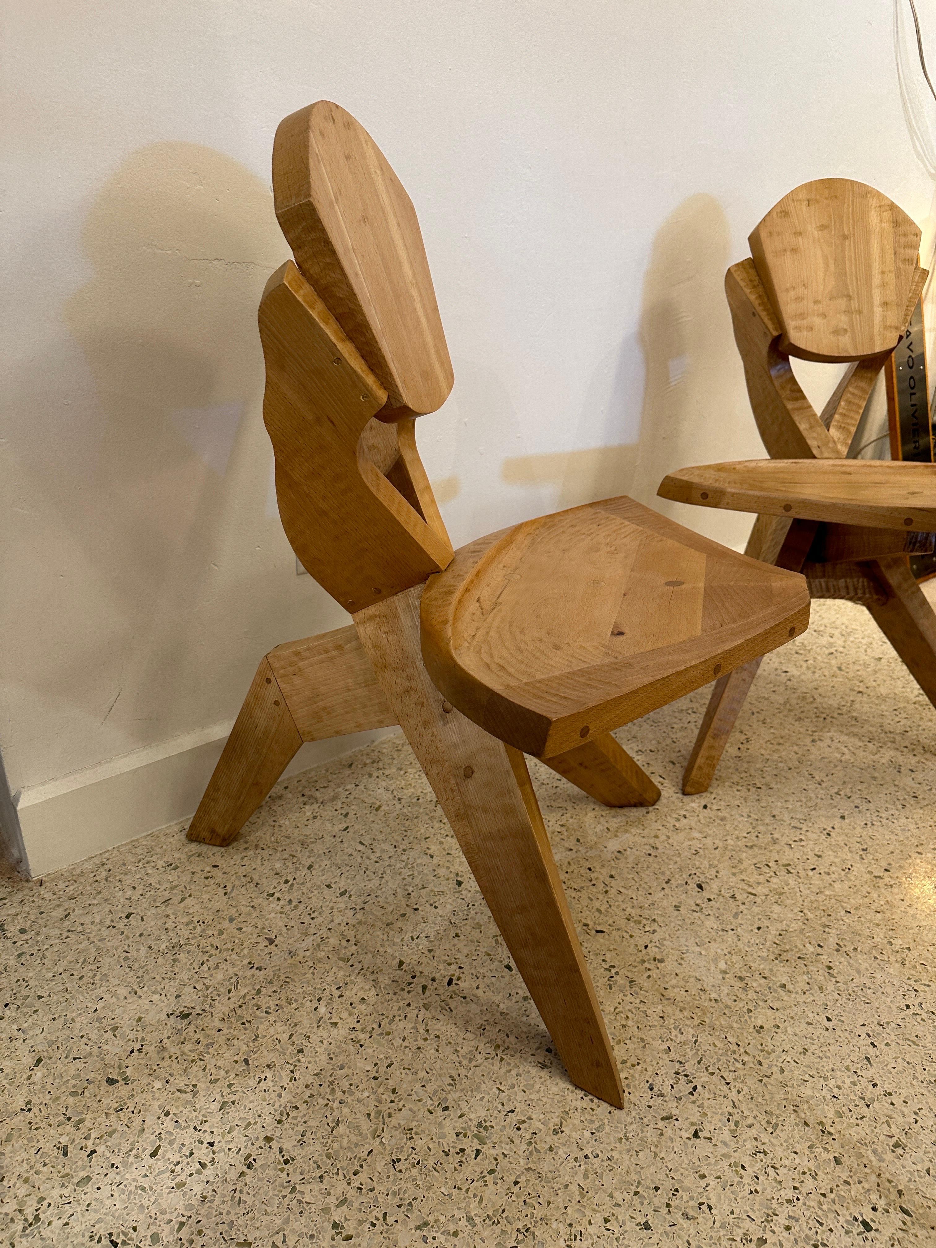 Bulgarian Pair of Studio Art Chairs in Carved Wood For Sale