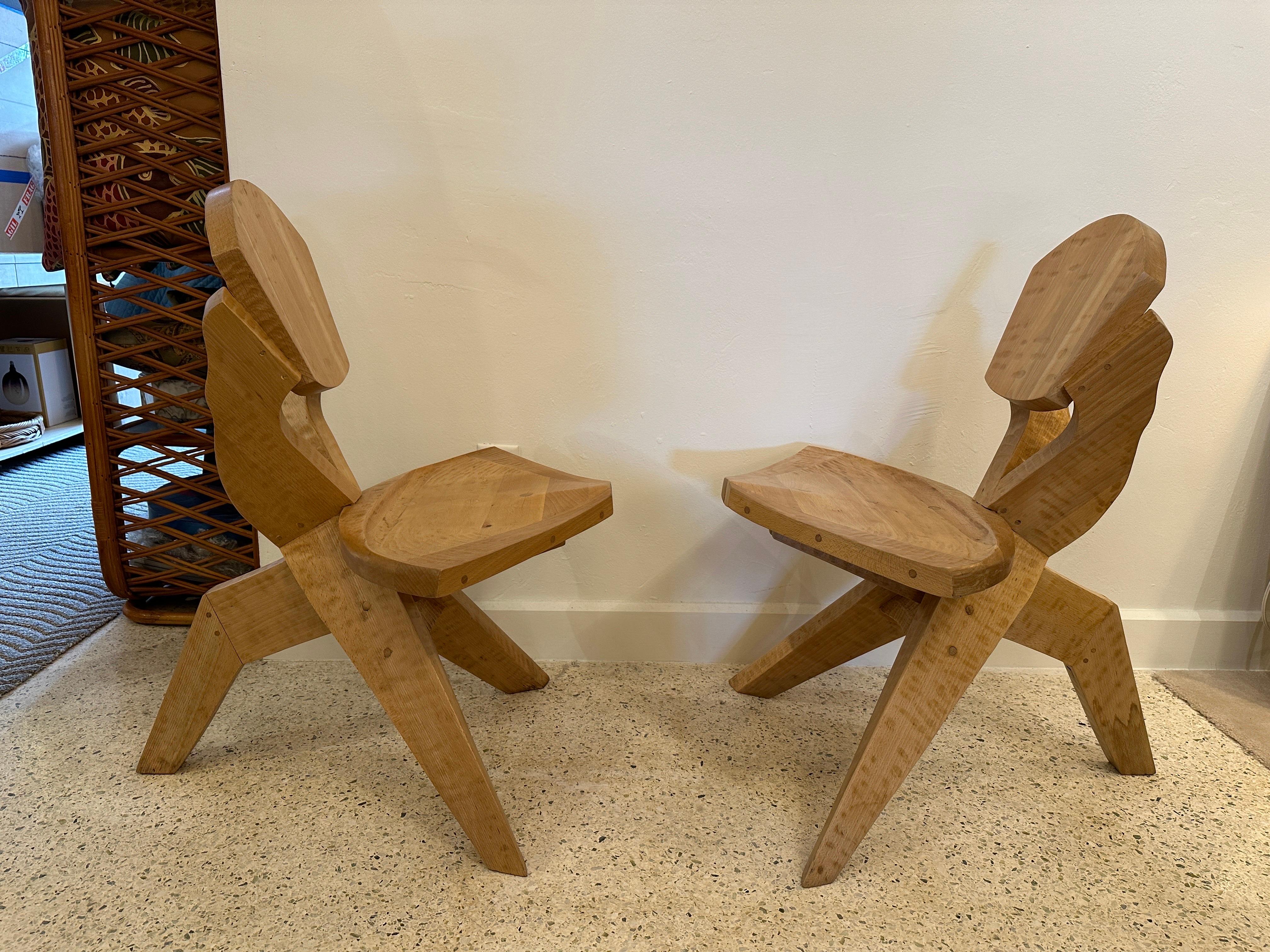 Pair of Studio Art Chairs in Carved Wood For Sale 1