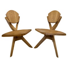 Vintage Pair of Studio Art Chairs in Carved Wood