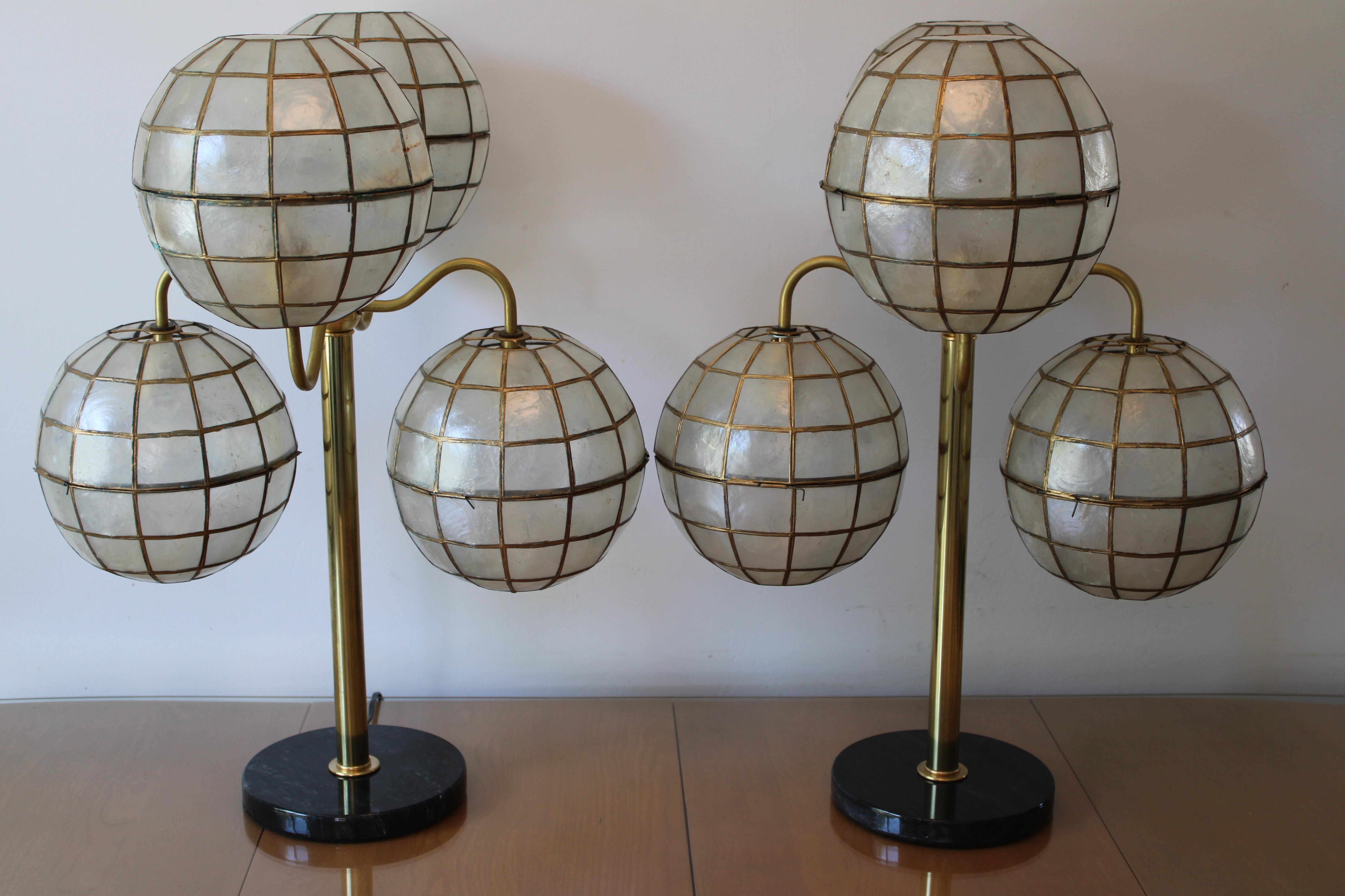 Mid-Century Modern Pair of Studio Capiz Shell Lamps