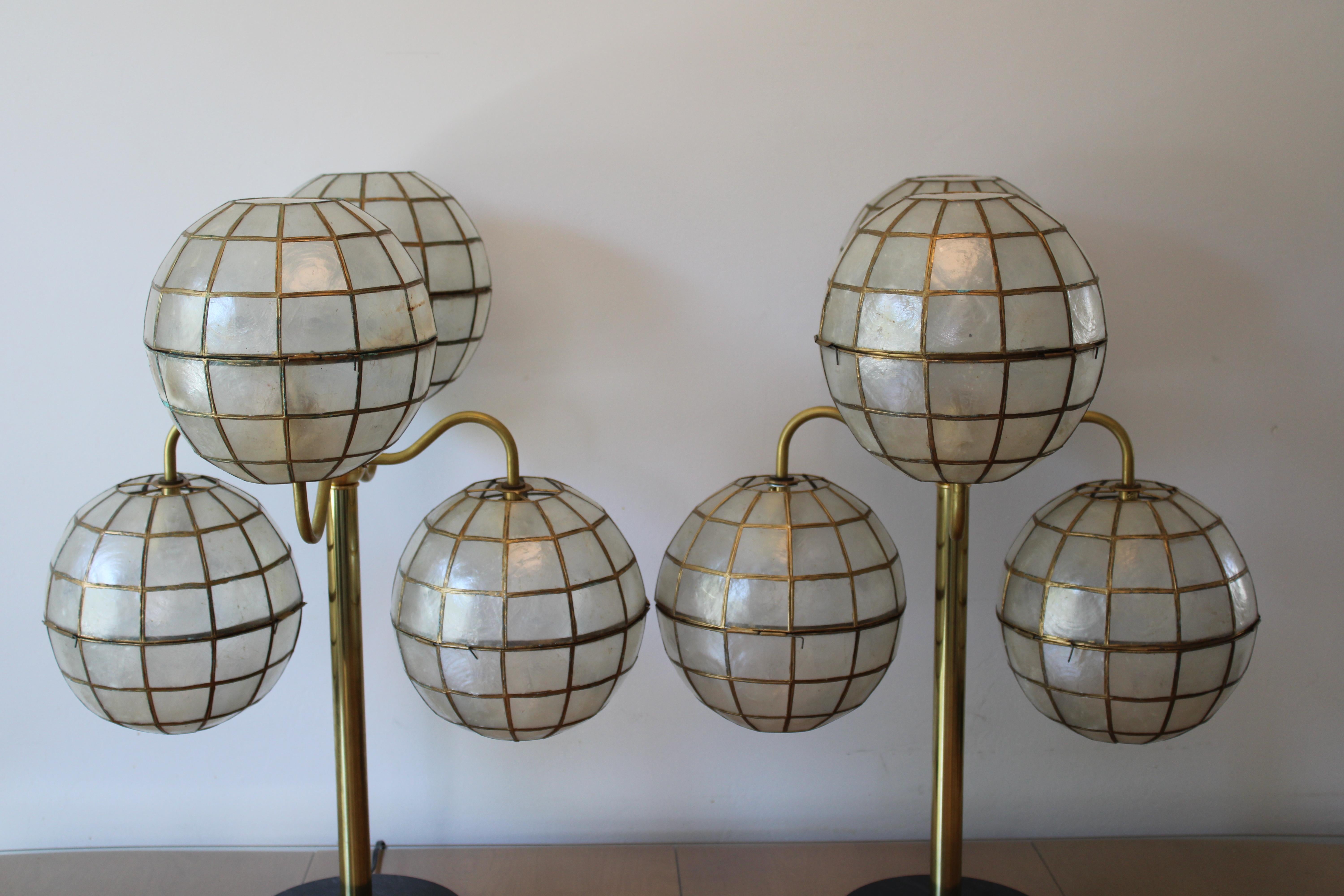 Pair of Studio Capiz Shell Lamps In Good Condition In Palm Springs, CA