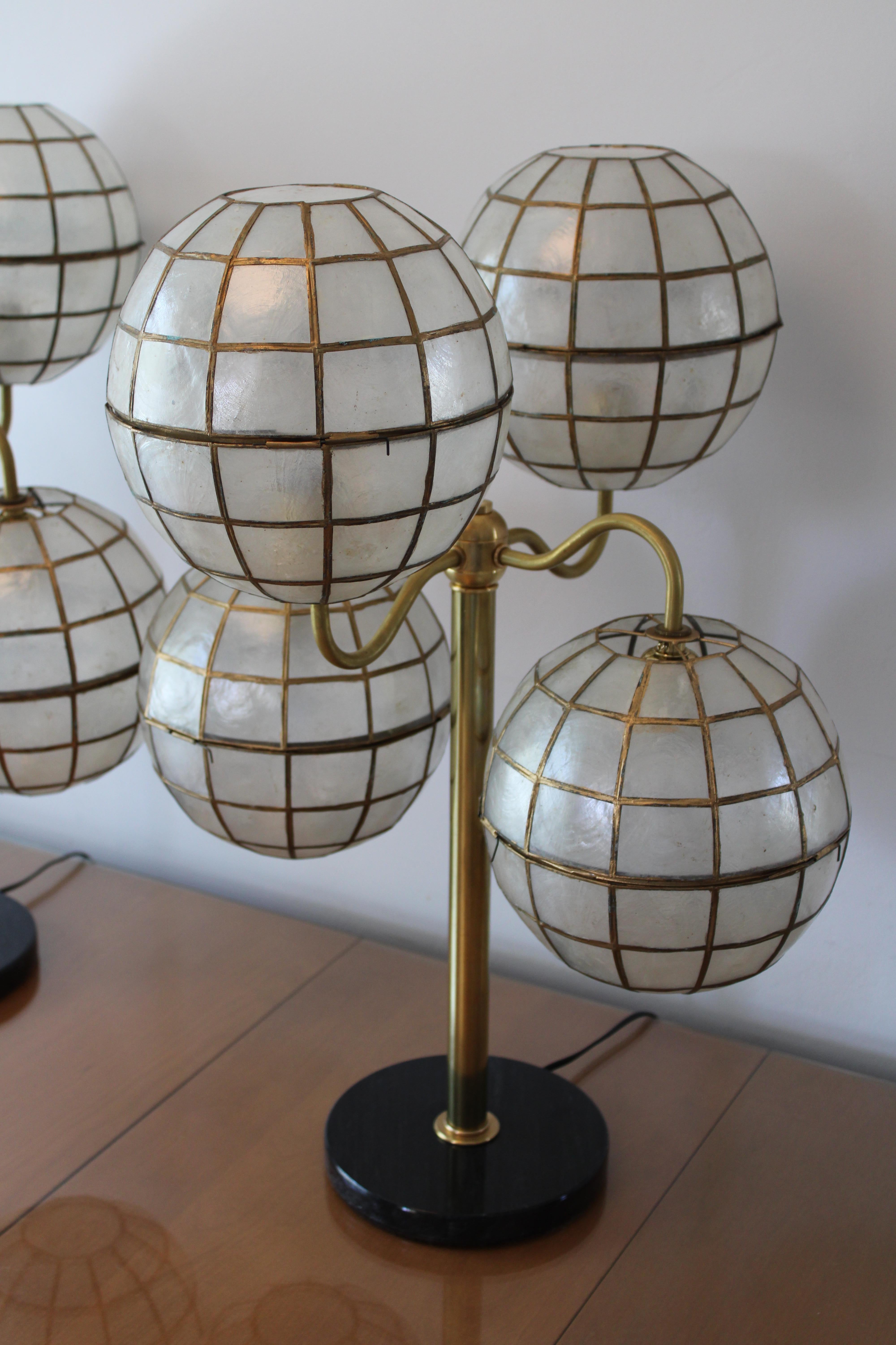 Mid-20th Century Pair of Studio Capiz Shell Lamps