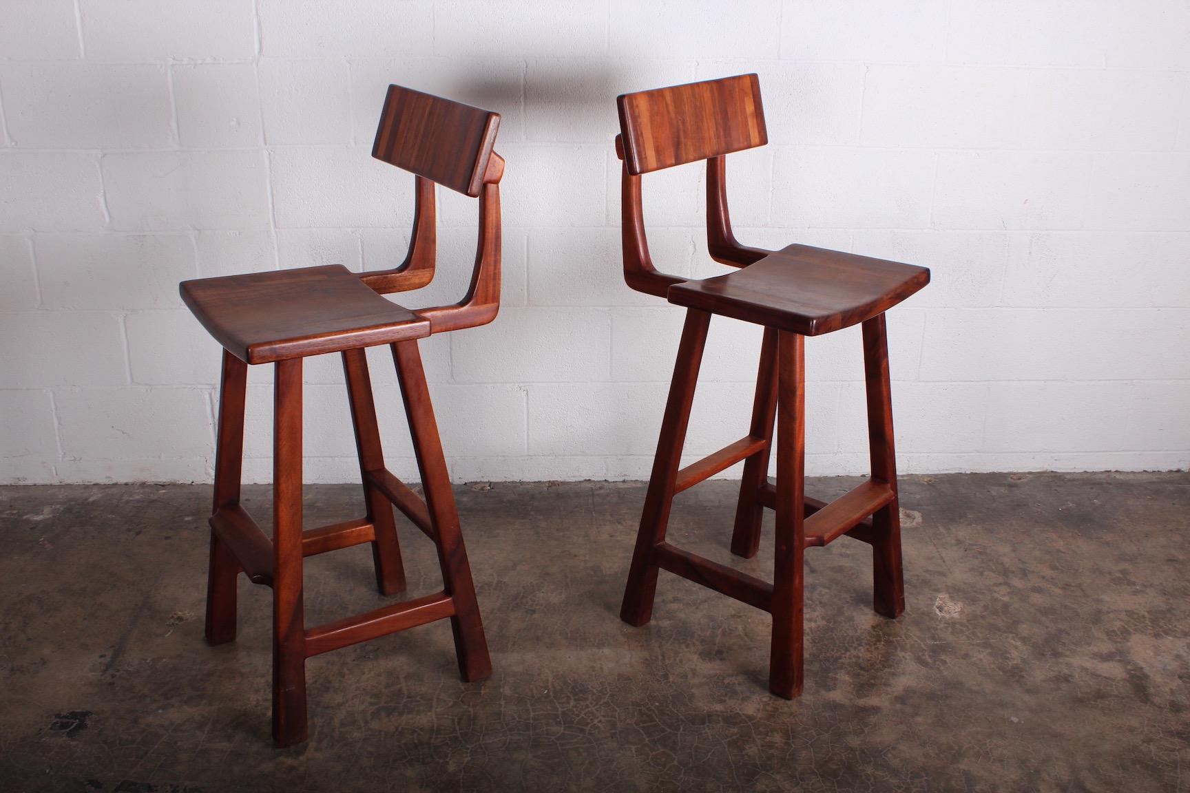 A pair of beautifully crafted barstools by Robert and Joanne Herzog, 1970s, California.