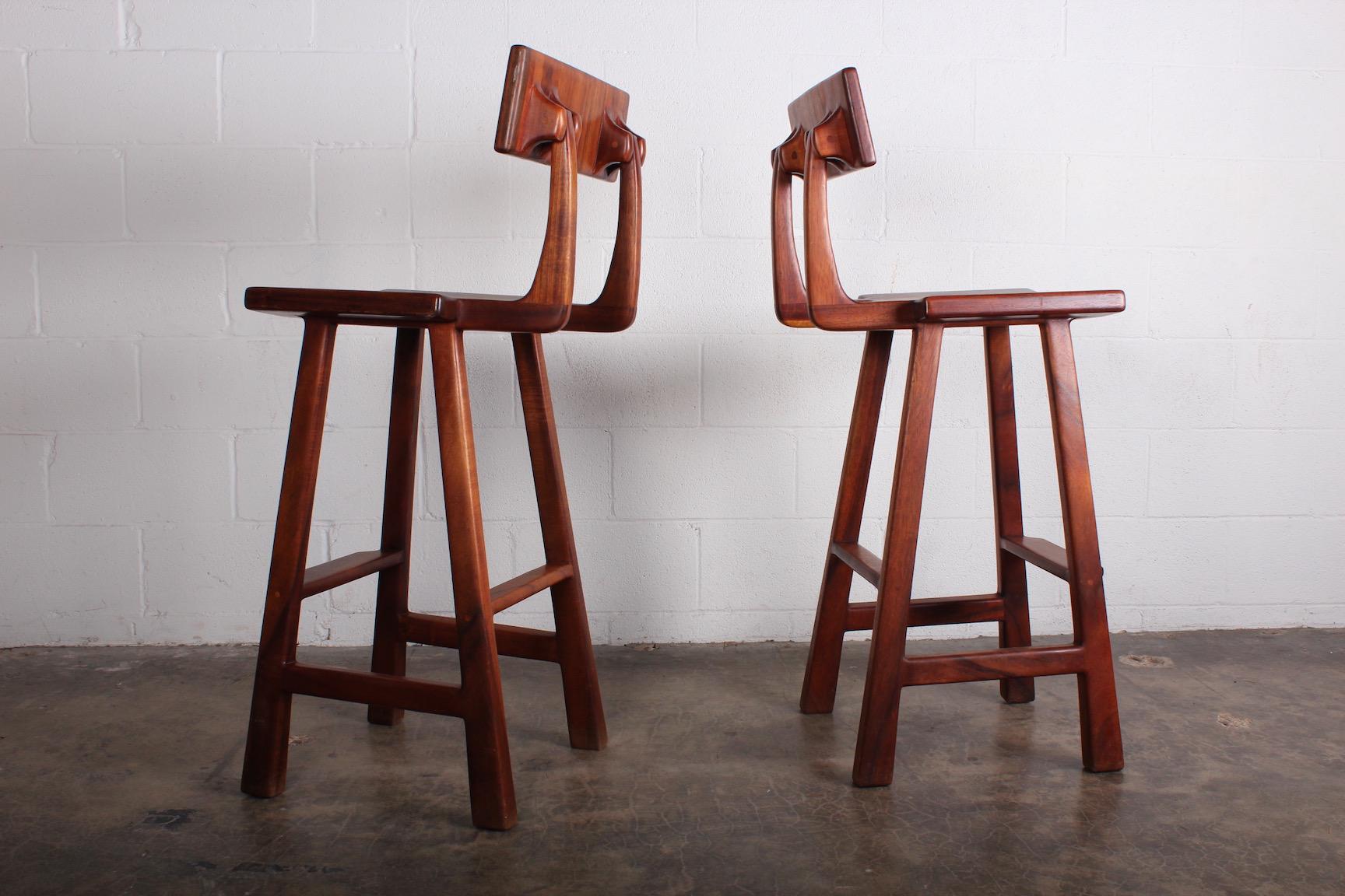 Walnut Pair of Studio Craft Barstools by Robert and Joanne Herzog For Sale