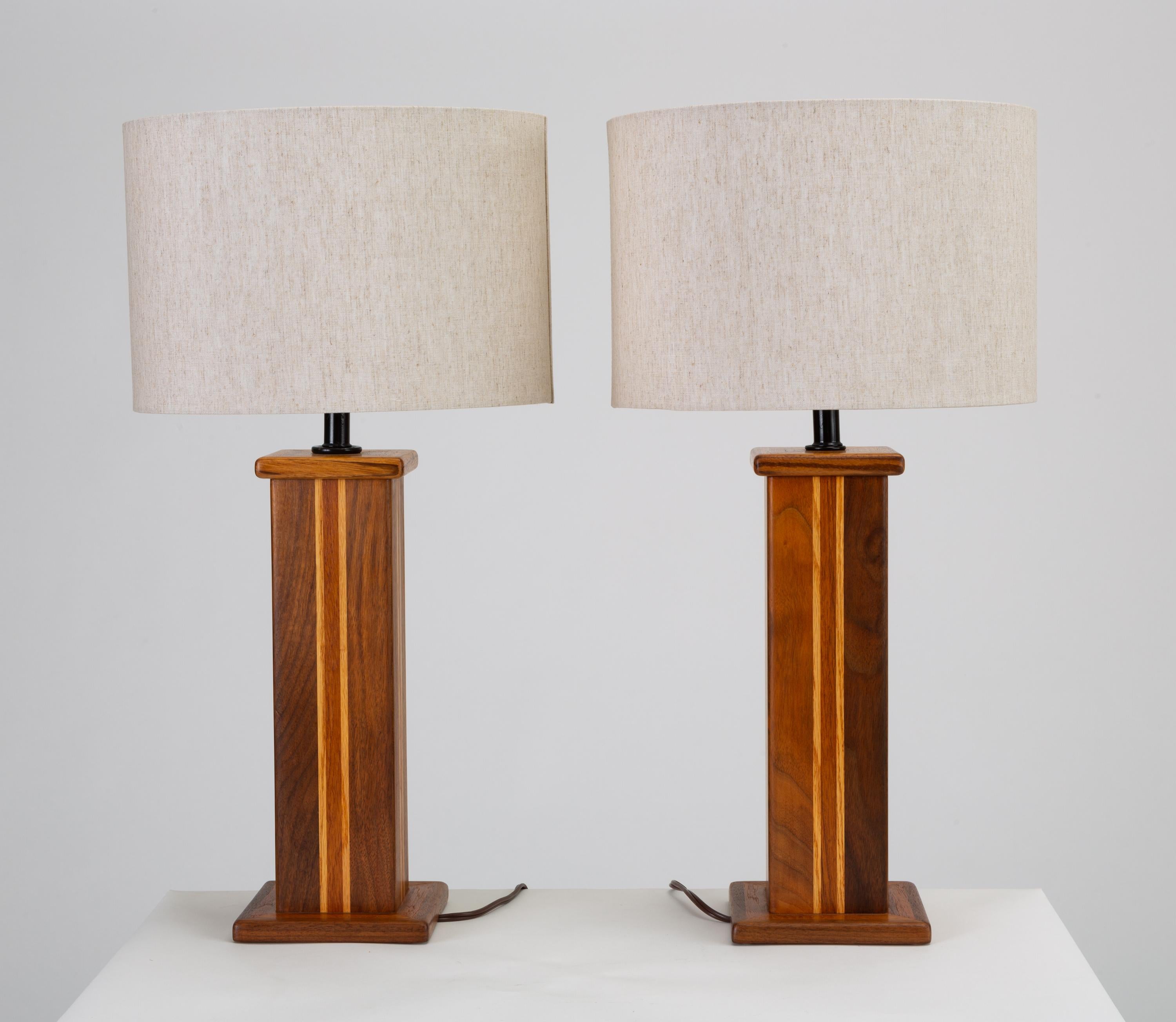 Mid-Century Modern Pair of Studio Craft Lamps in Mixed Woods