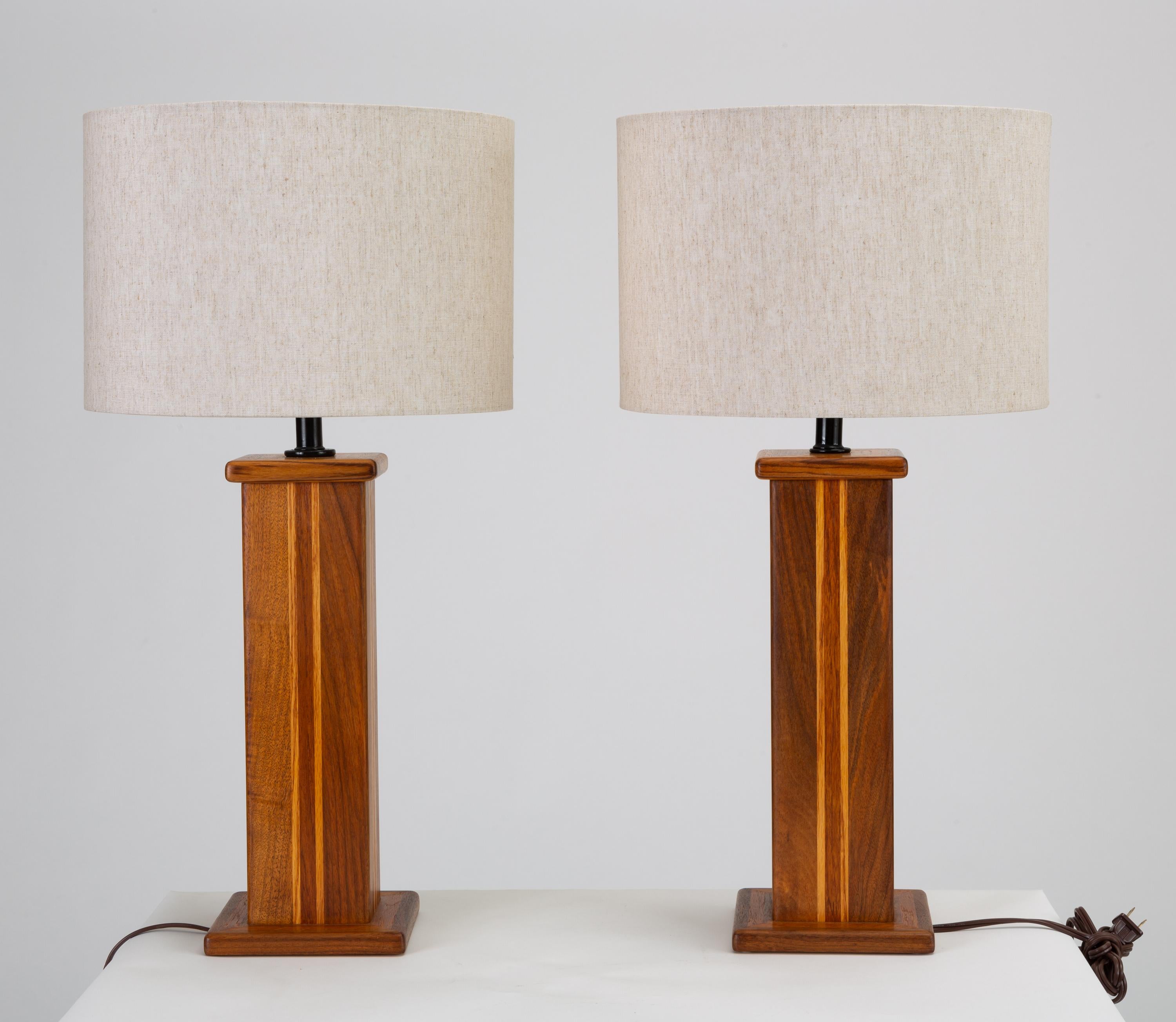 20th Century Pair of Studio Craft Lamps in Mixed Woods