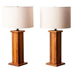 Vintage Pair of Studio Craft Lamps in Mixed Woods