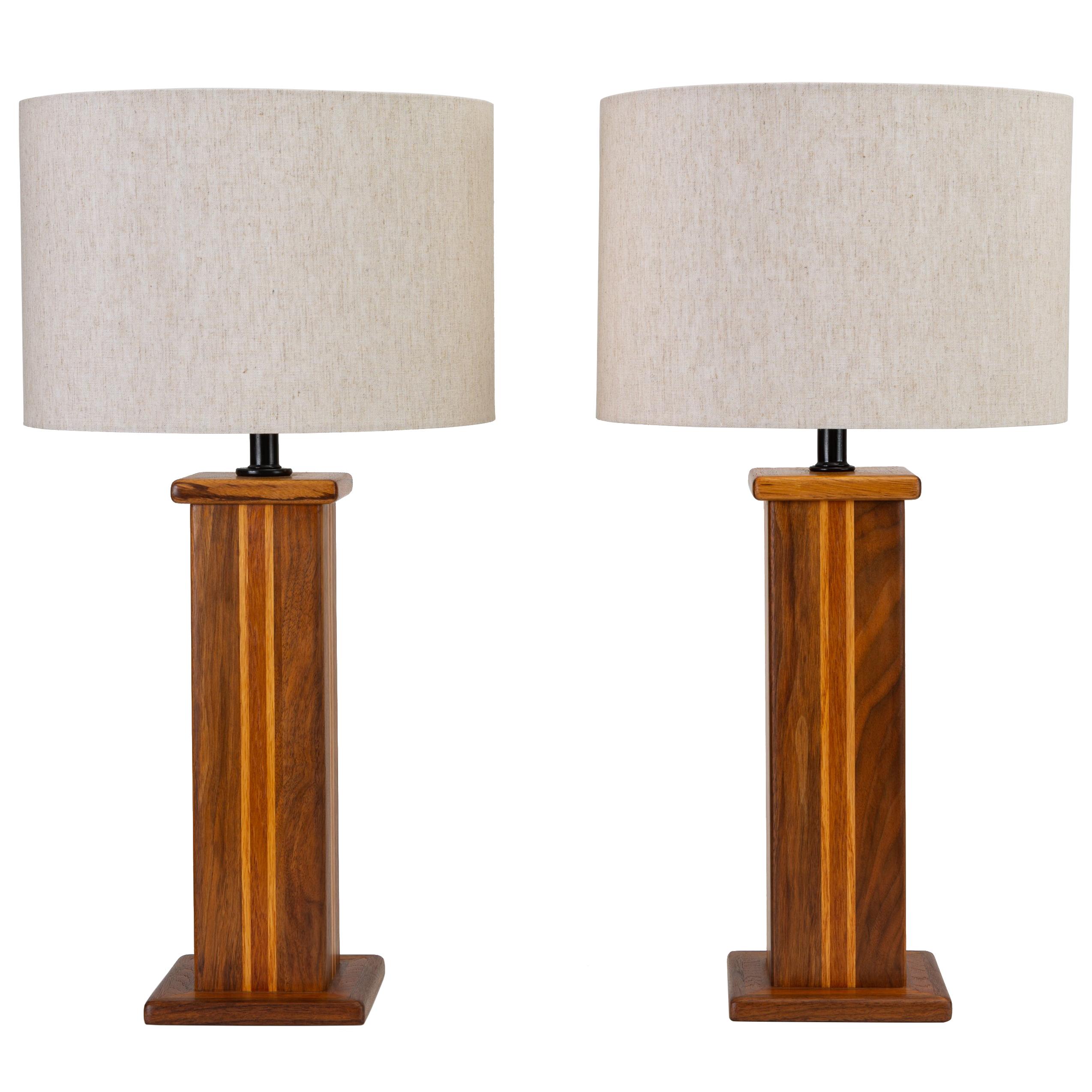 Pair of Studio Craft Lamps in Mixed Woods