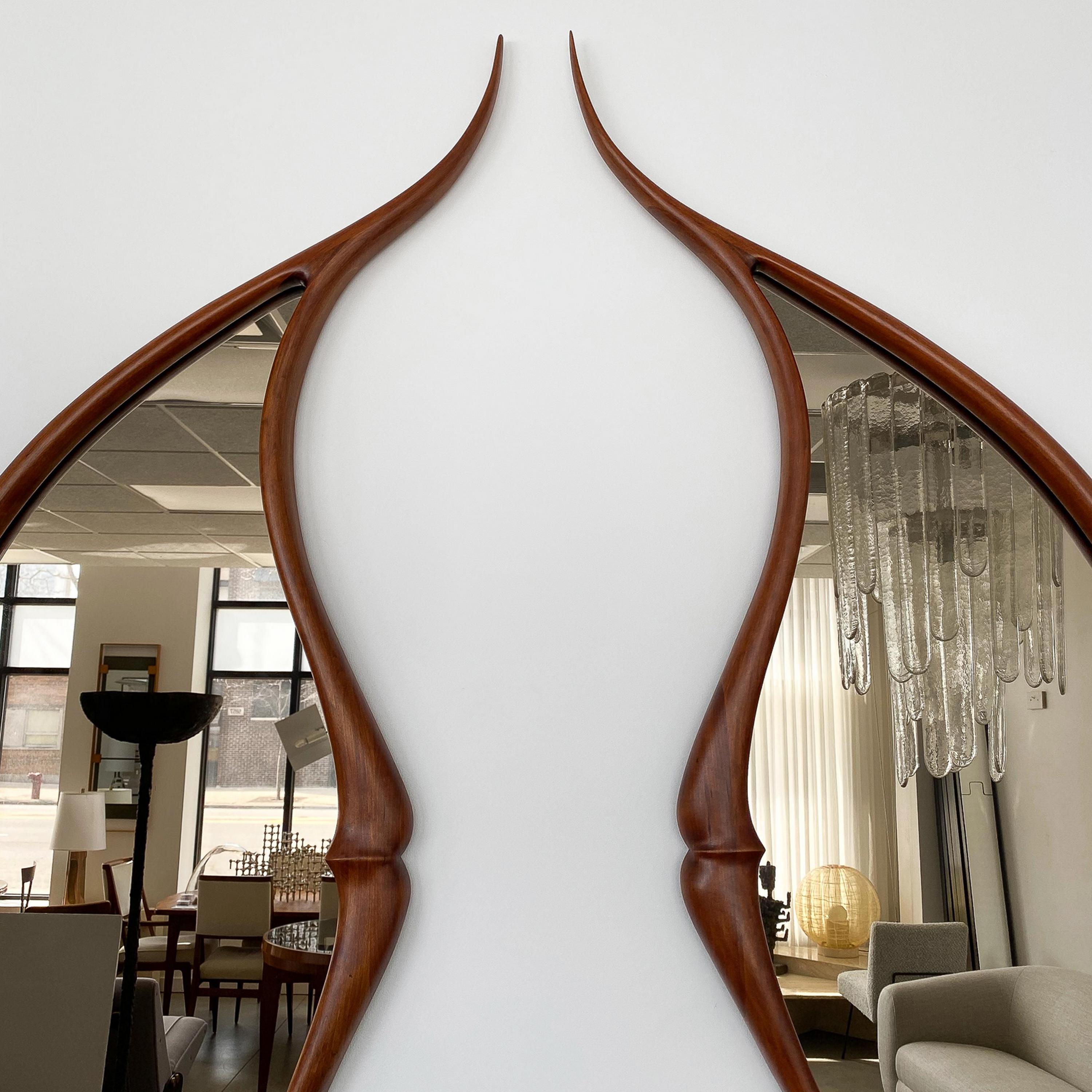 Pair of Studio Craft Movement Carved Sculptural Walnut Wall Mirrors, Mark Levin For Sale 2