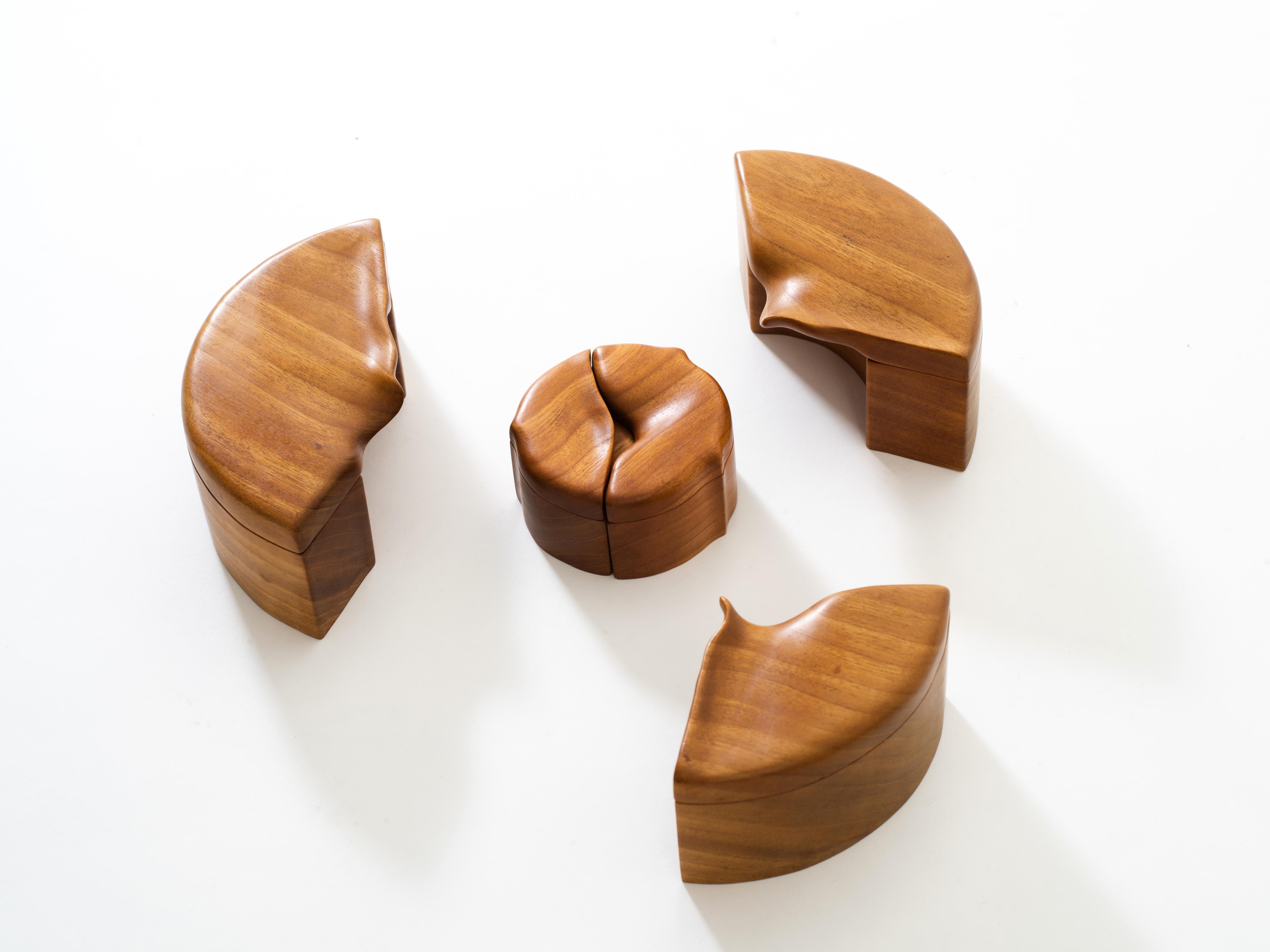 Canadian Pair of Studio Craft Solid Wood Nesting Boxes with Sculptural Lids, circa 1980