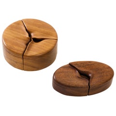 Vintage Pair of Studio Craft Solid Wood Nesting Boxes with Sculptural Lids, circa 1980