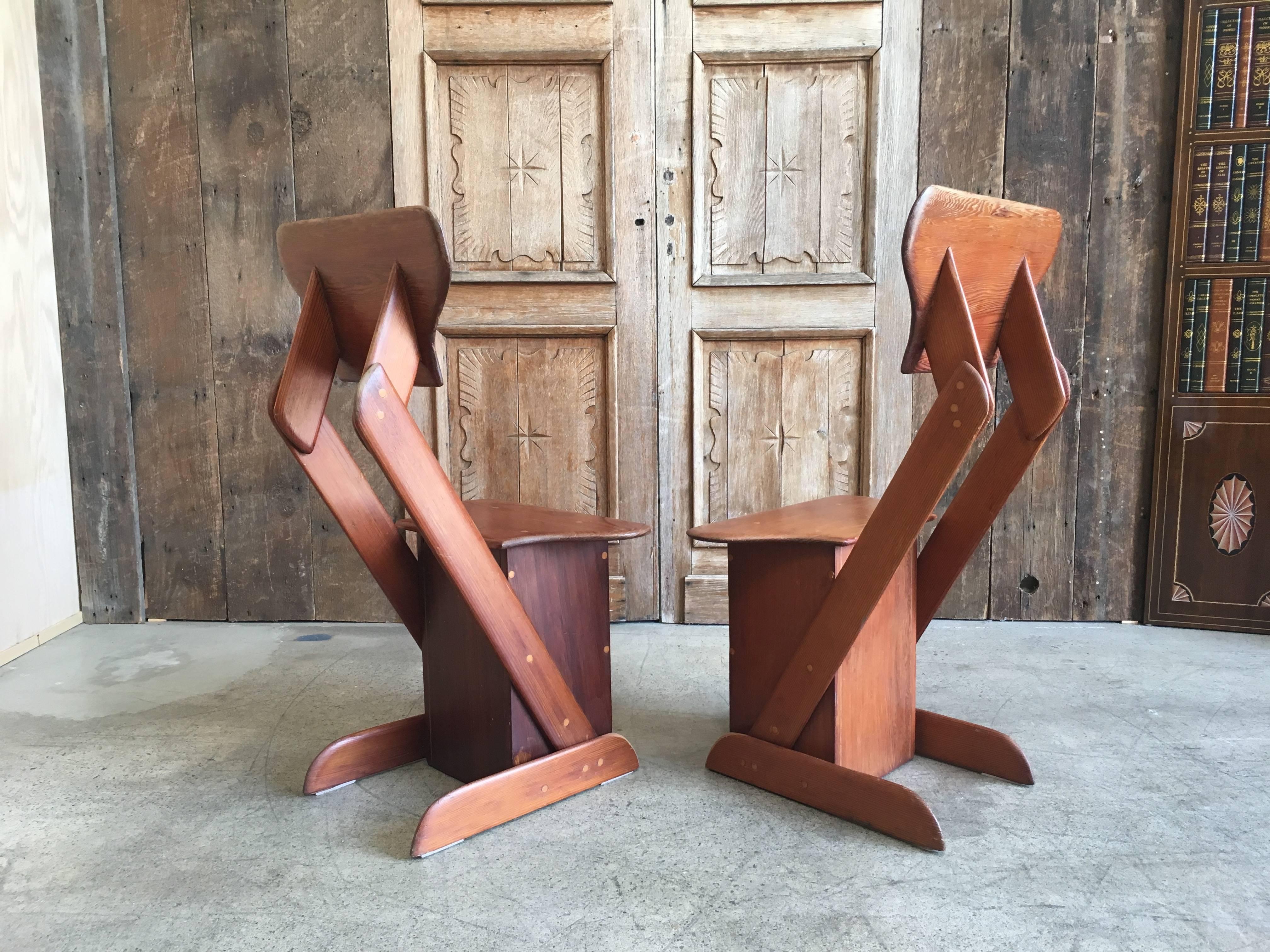 Pine Pair of Studio Crafted Alpine Modernist Chairs