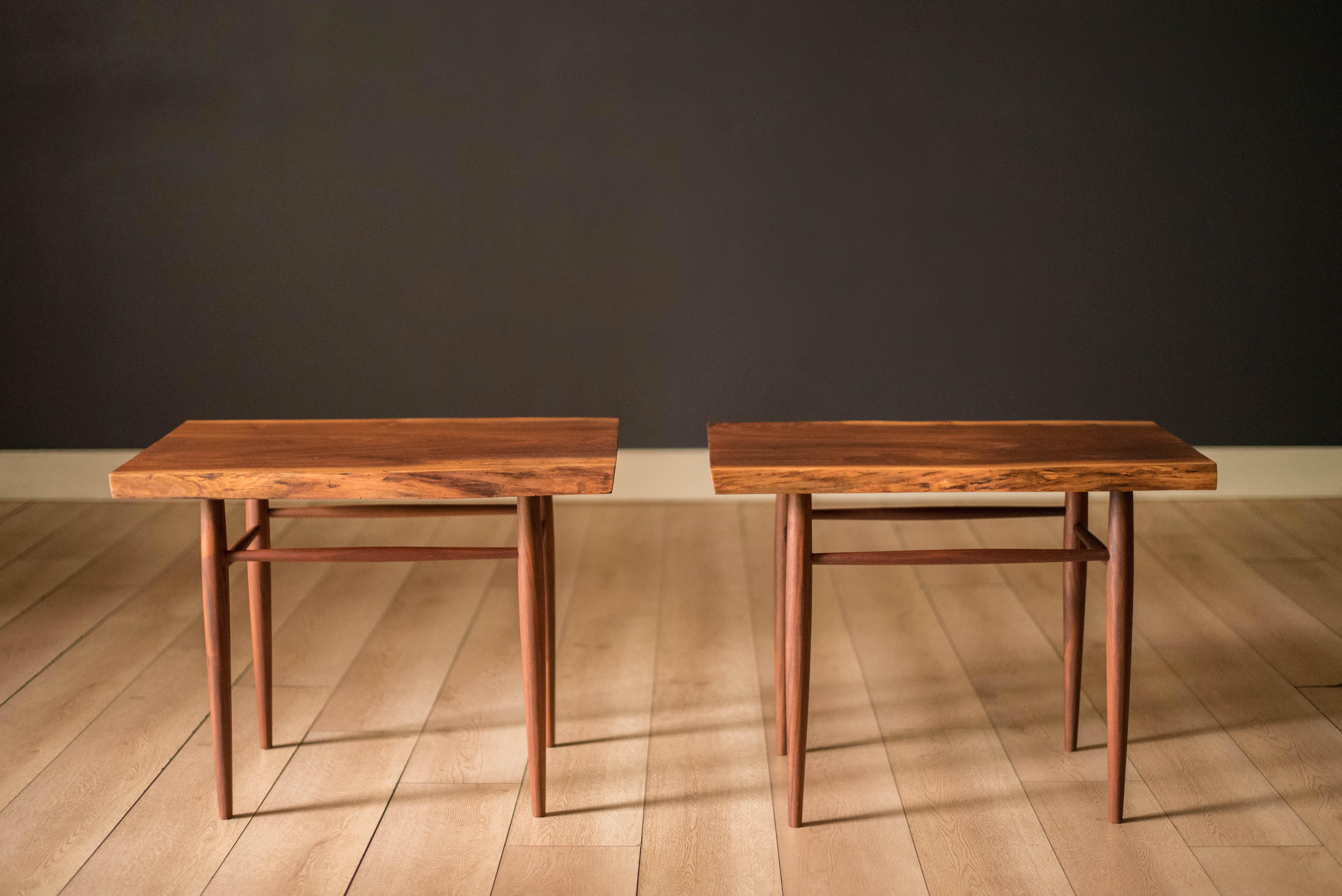Mid-Century Modern Pair of Studio Live Edge Solid Walnut End Tables by George Nakashima For Sale