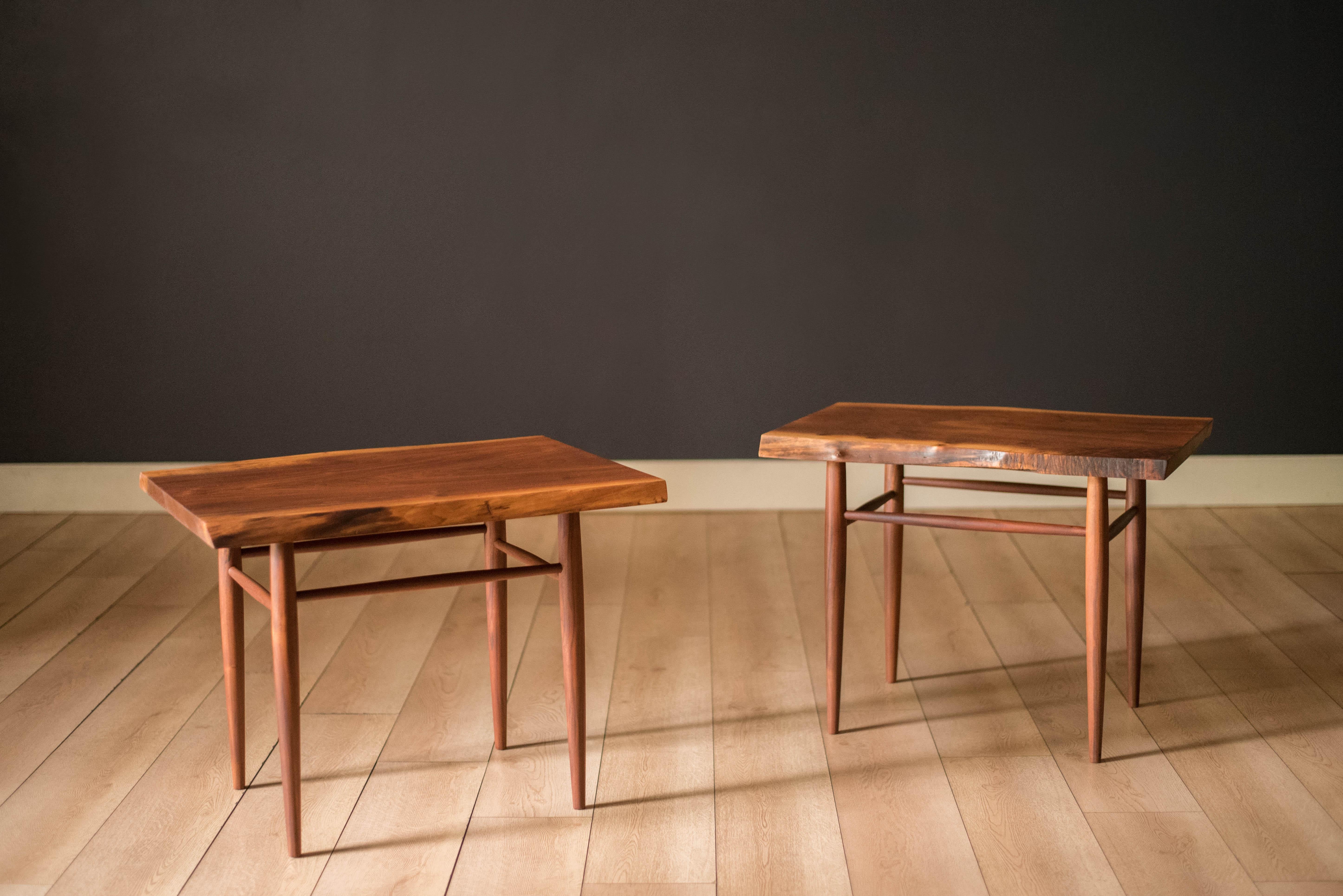 American Pair of Studio Live Edge Solid Walnut End Tables by George Nakashima For Sale