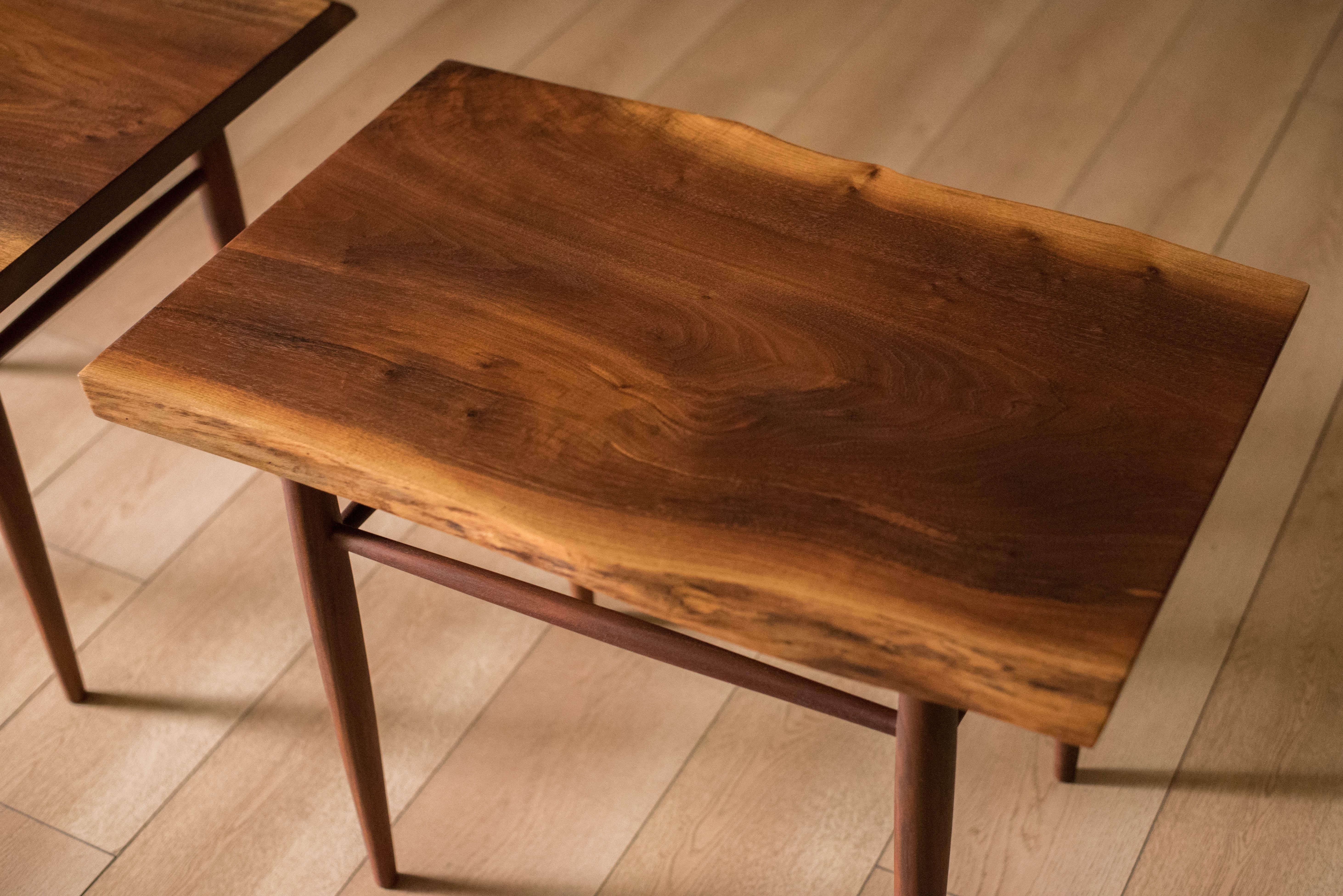 Late 20th Century Pair of Studio Live Edge Solid Walnut End Tables by George Nakashima For Sale