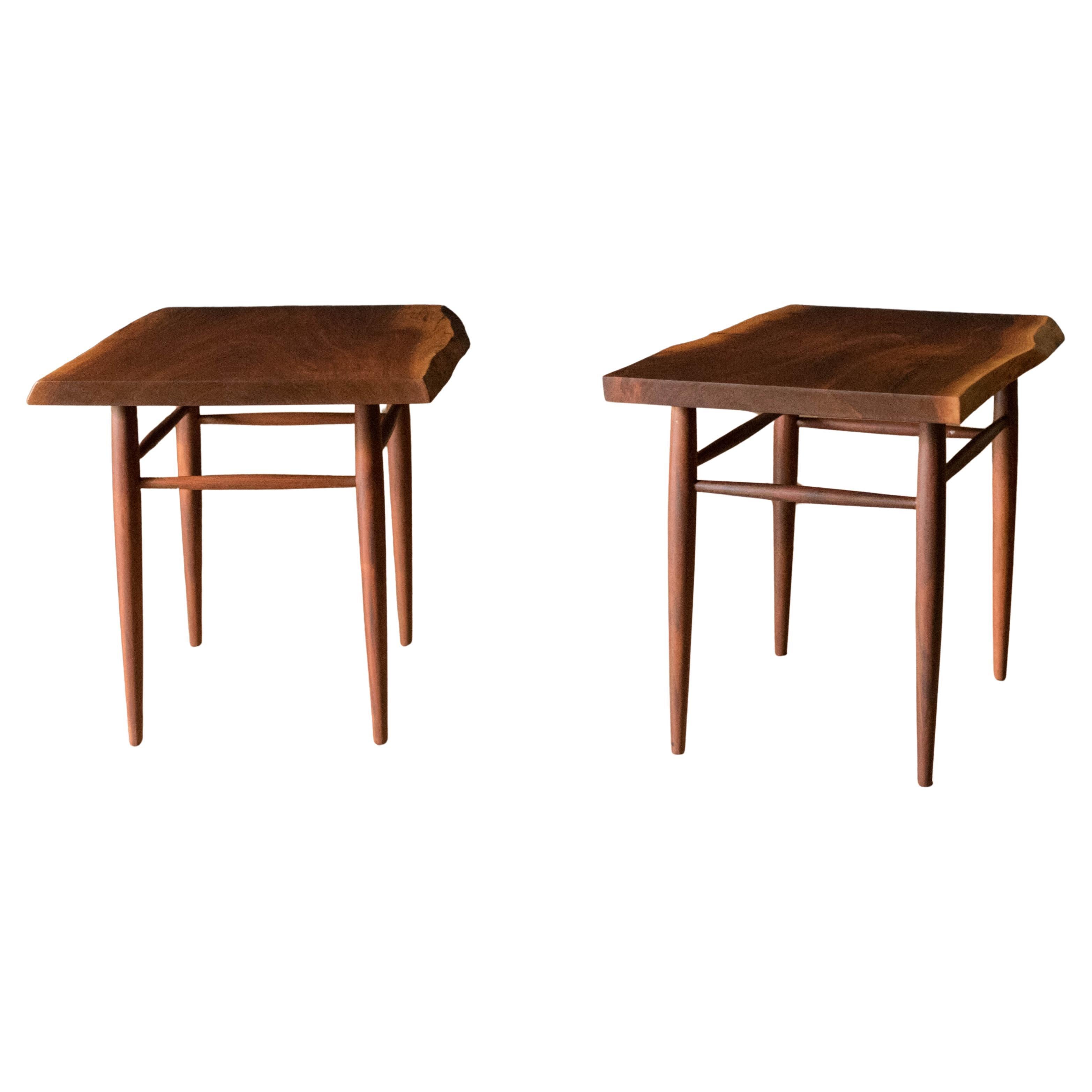 Pair of Studio Live Edge Solid Walnut End Tables by George Nakashima For Sale