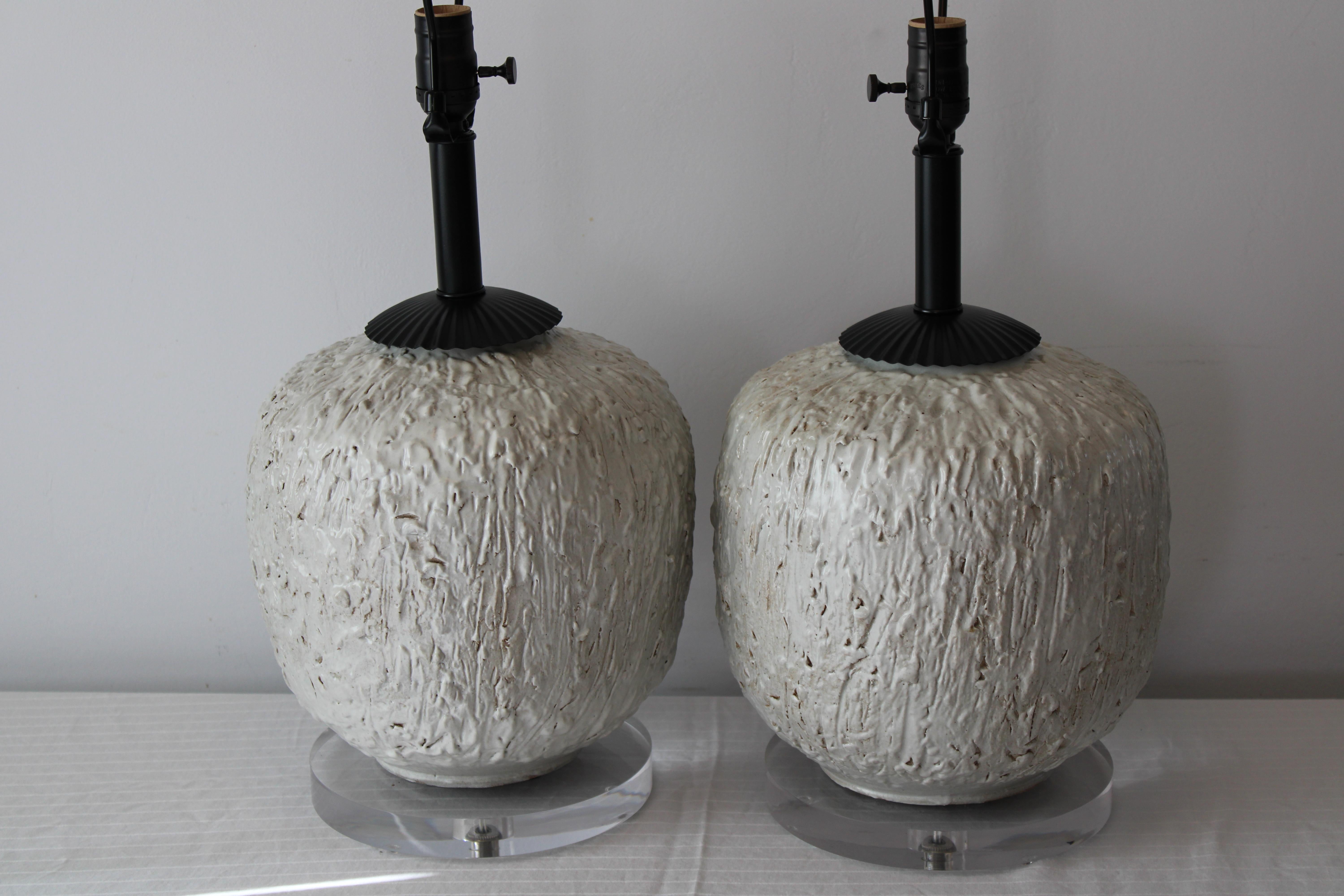 Pair of studio made ceramic lamps. We added an 8