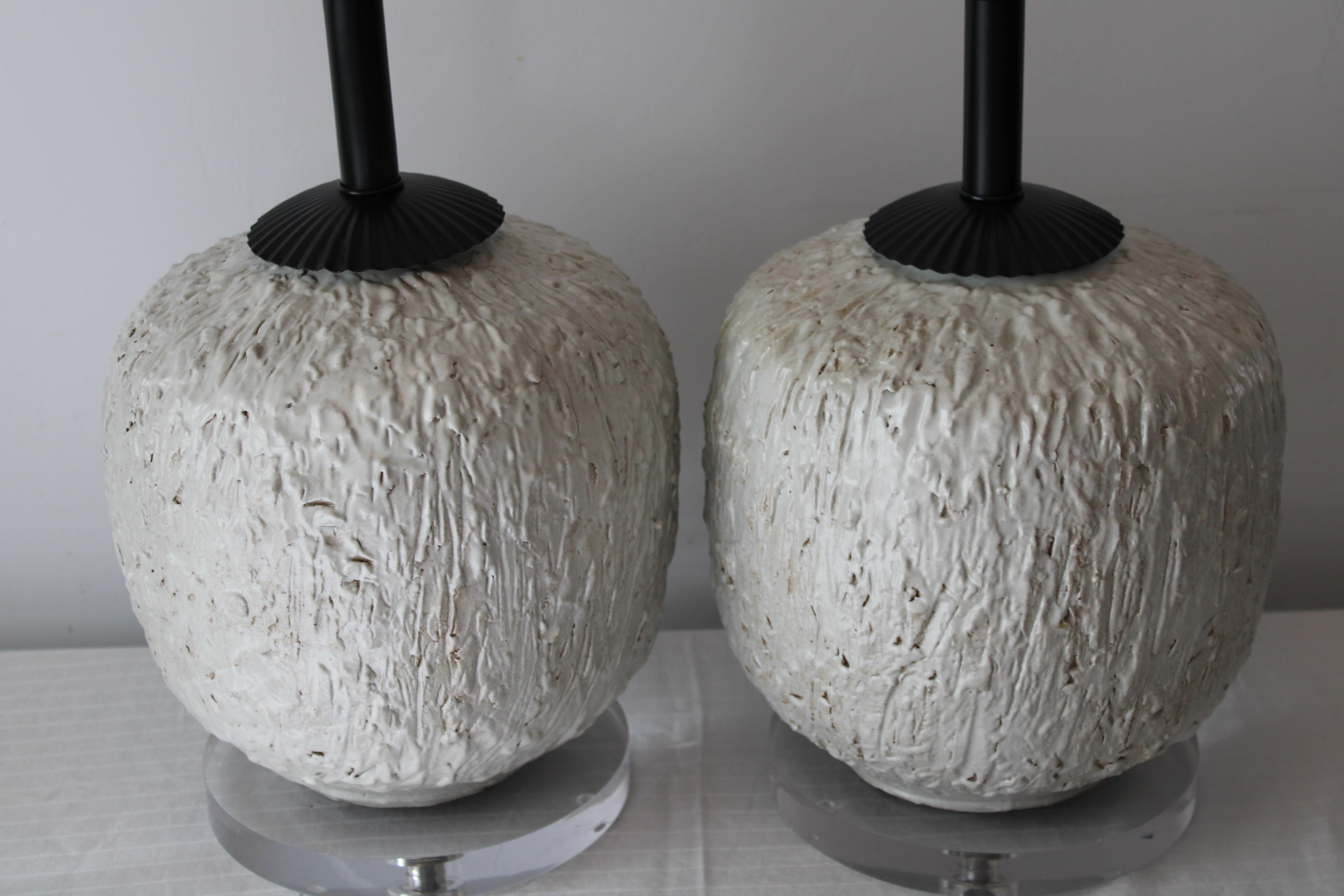 Pair of Studio Made Ceramic Lamps In Good Condition For Sale In Palm Springs, CA