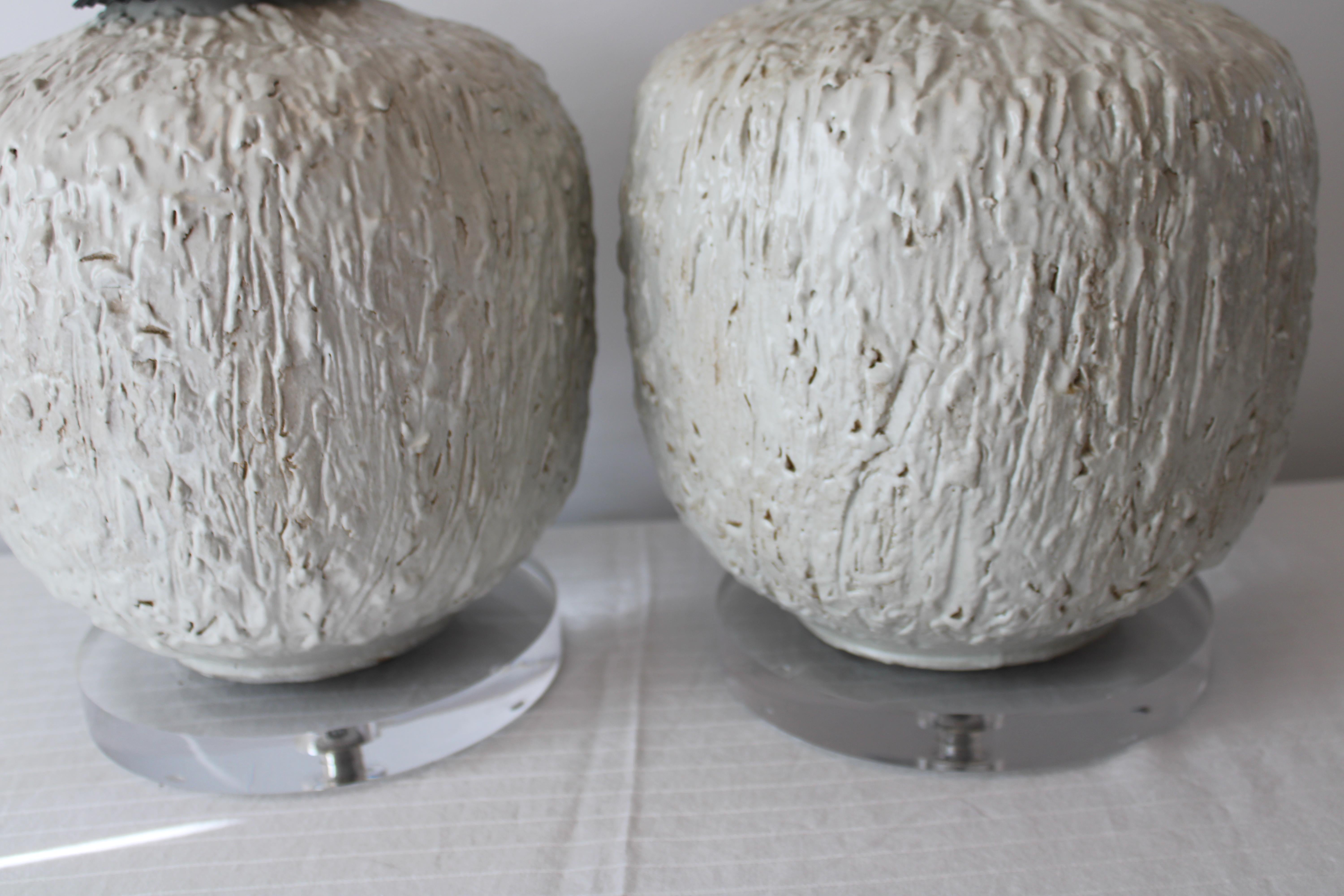 Acrylic Pair of Studio Made Ceramic Lamps For Sale