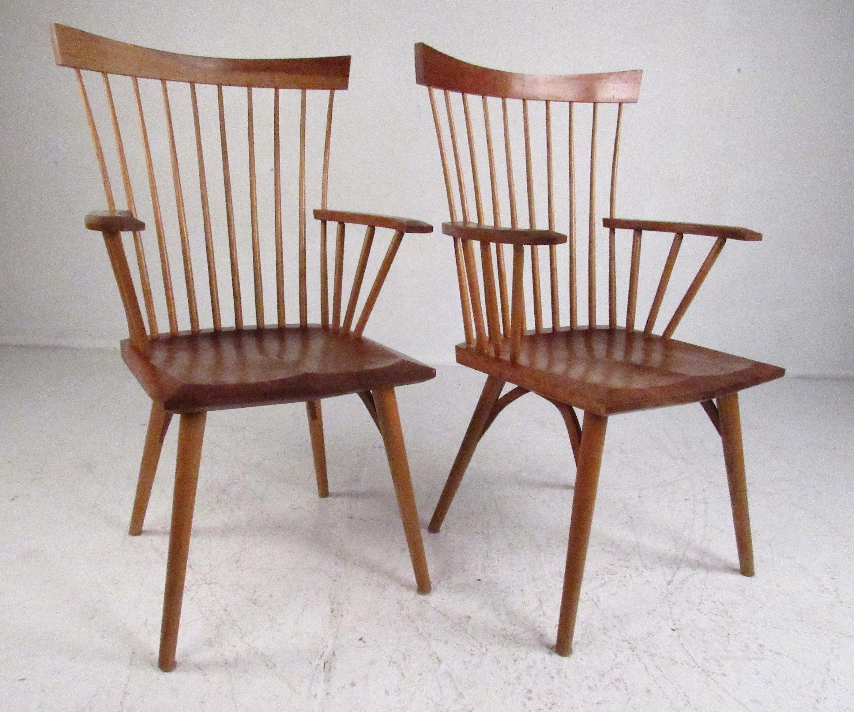 Great pair of studio made and signed Classic Windsor style high back chairs. Please confirm item location (NY or NJ) with dealer.