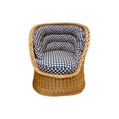 Pair of Studio Made Woven Wicker Lounge Chairs, 1970s