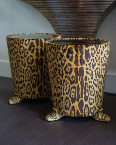 Pair of Studio Maison Nurita Bevilacqua Leopard Tables with Bronze Scroll Legs