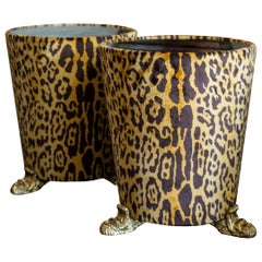 Pair of Studio Maison Nurita Bevilacqua Leopard Tables with Bronze Scroll Legs